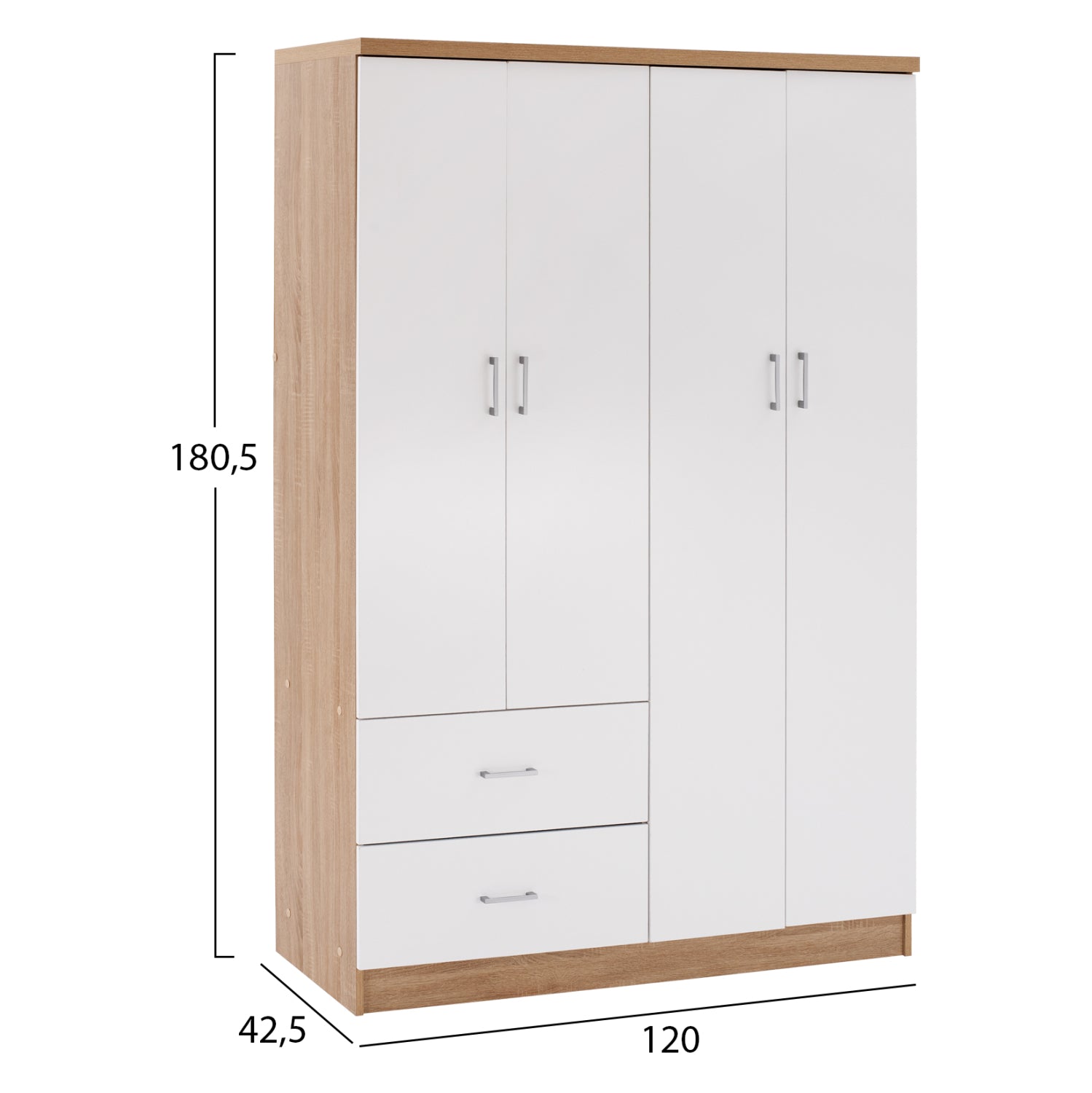 Гардероб BLAKELY  цвят сонома-бял 120Χ42,5Χ180,5см
