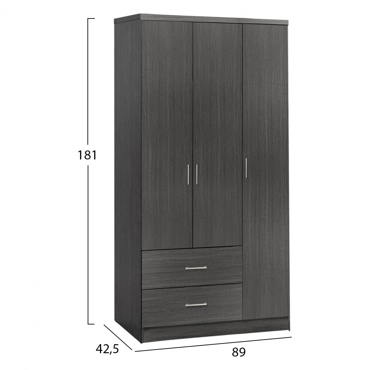 Гардероб с 3 врати и 2 чекмеджета CAESAR цвят зебрано 89x42.5x181 см