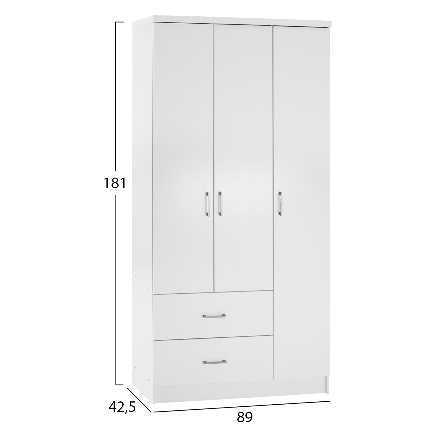 Гардероб с 3 врати и 2 чекмеджета CAESAR цвят бял 89x42.5x181 см