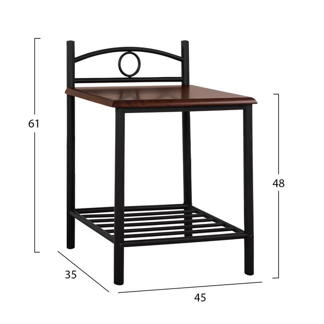 Нощно шкафче REVEN орех-черен цвят  45x35x48-61 см