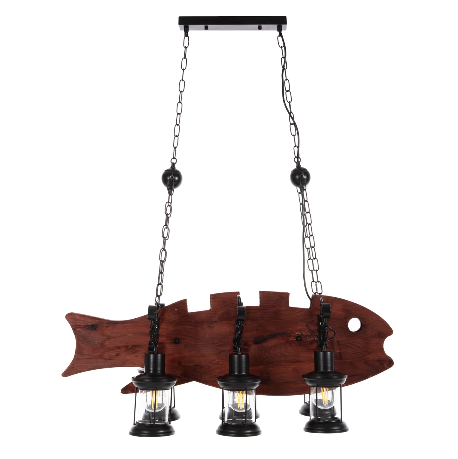 Таванна висяща лампа 4118 естествено дърво-черен цвят  95x35x116 см