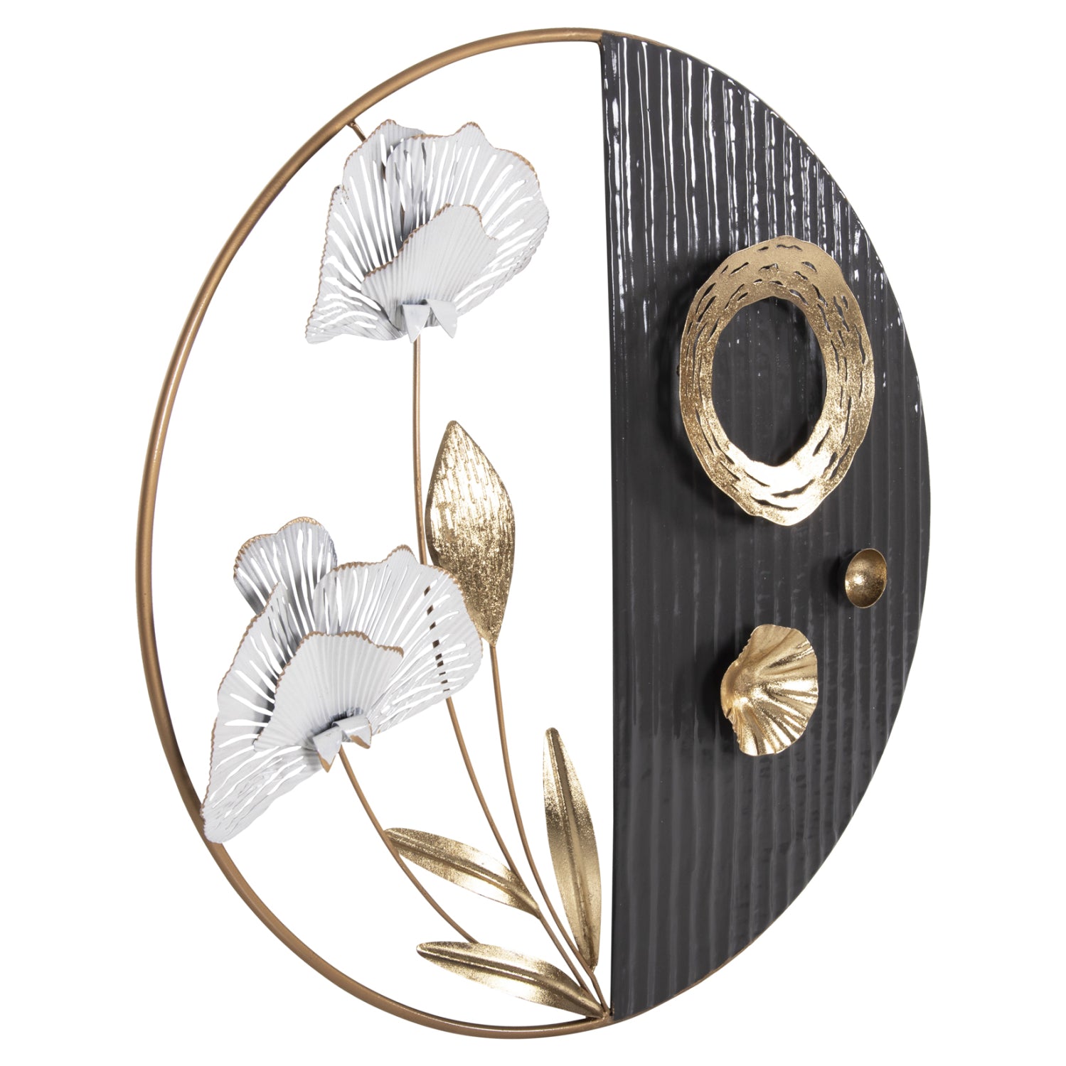 Кръгла метална стенна декорация в златисто-черно-бяло φ60см