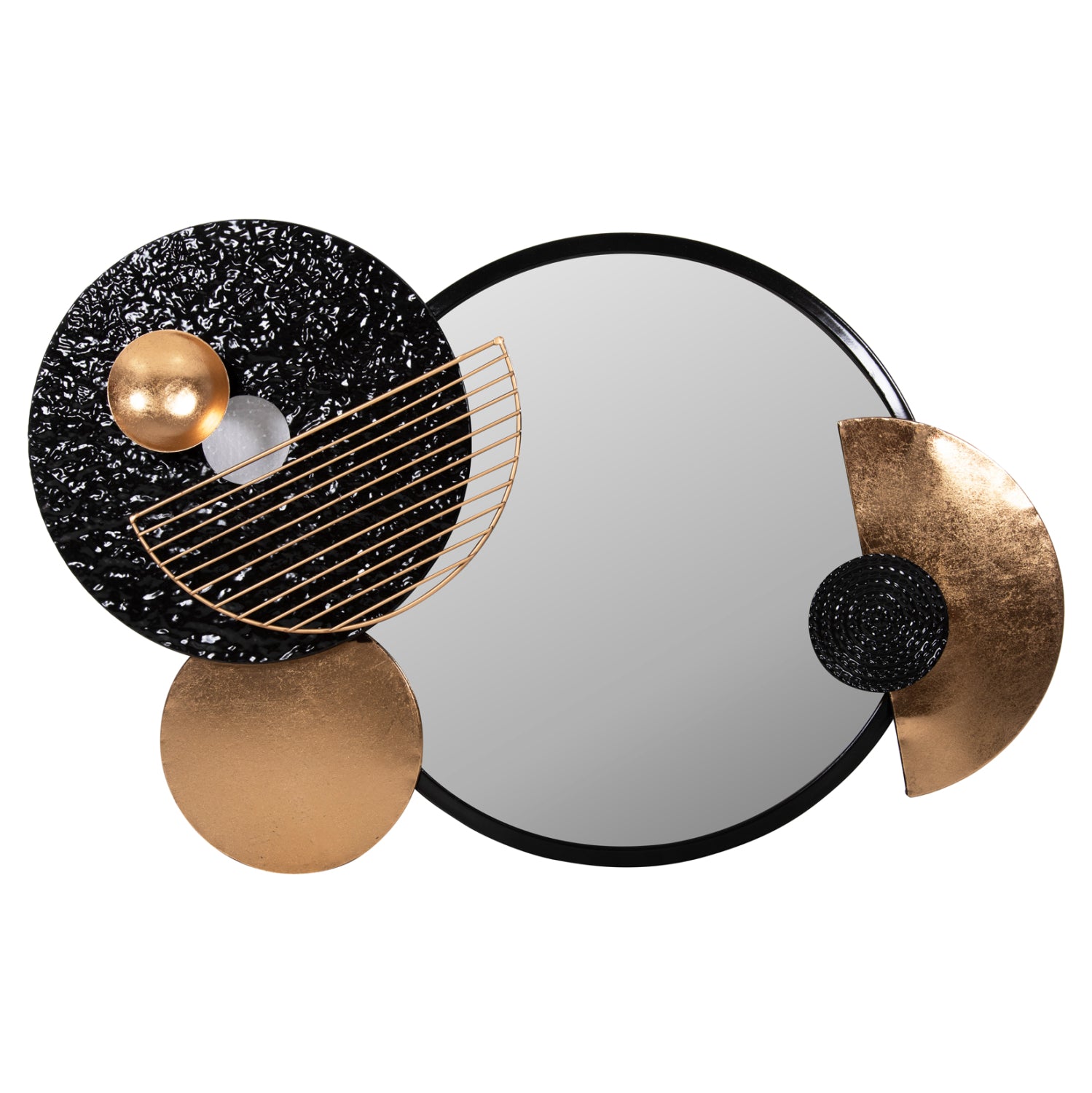 Метално стенно огледало в черно-златист цвят 82x8x52в см