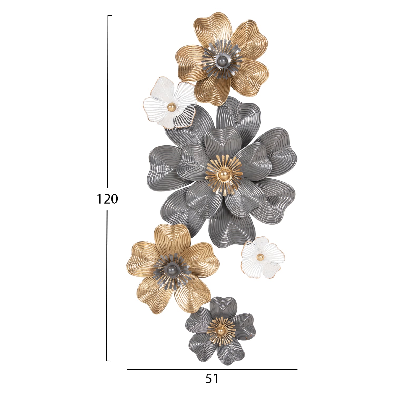 Декоративен метален стенен панел в бяло-сиво-златисто 51x7.5x120см