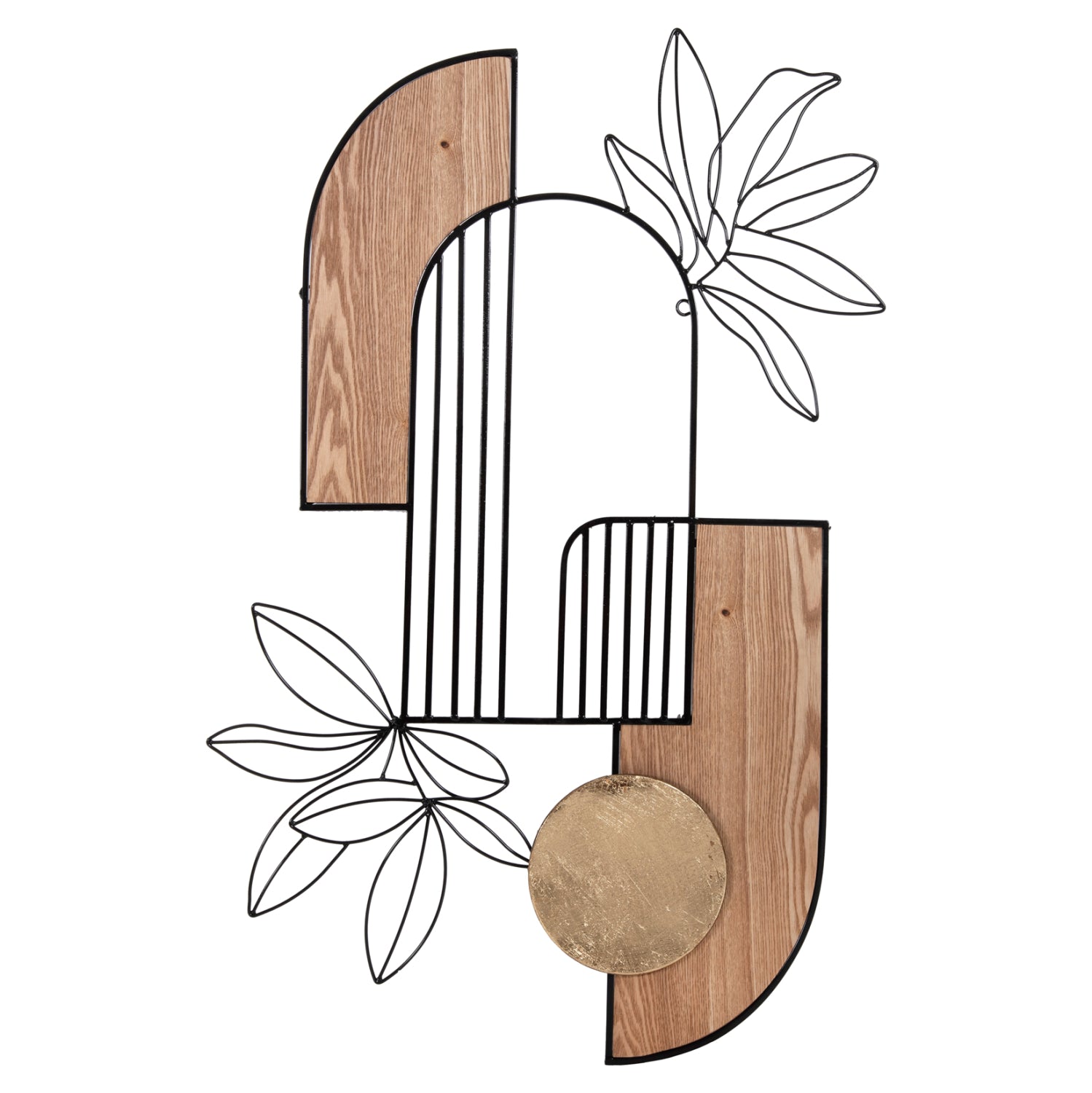 Декорация за стена цвят натурал дърво-черен метал 66x100