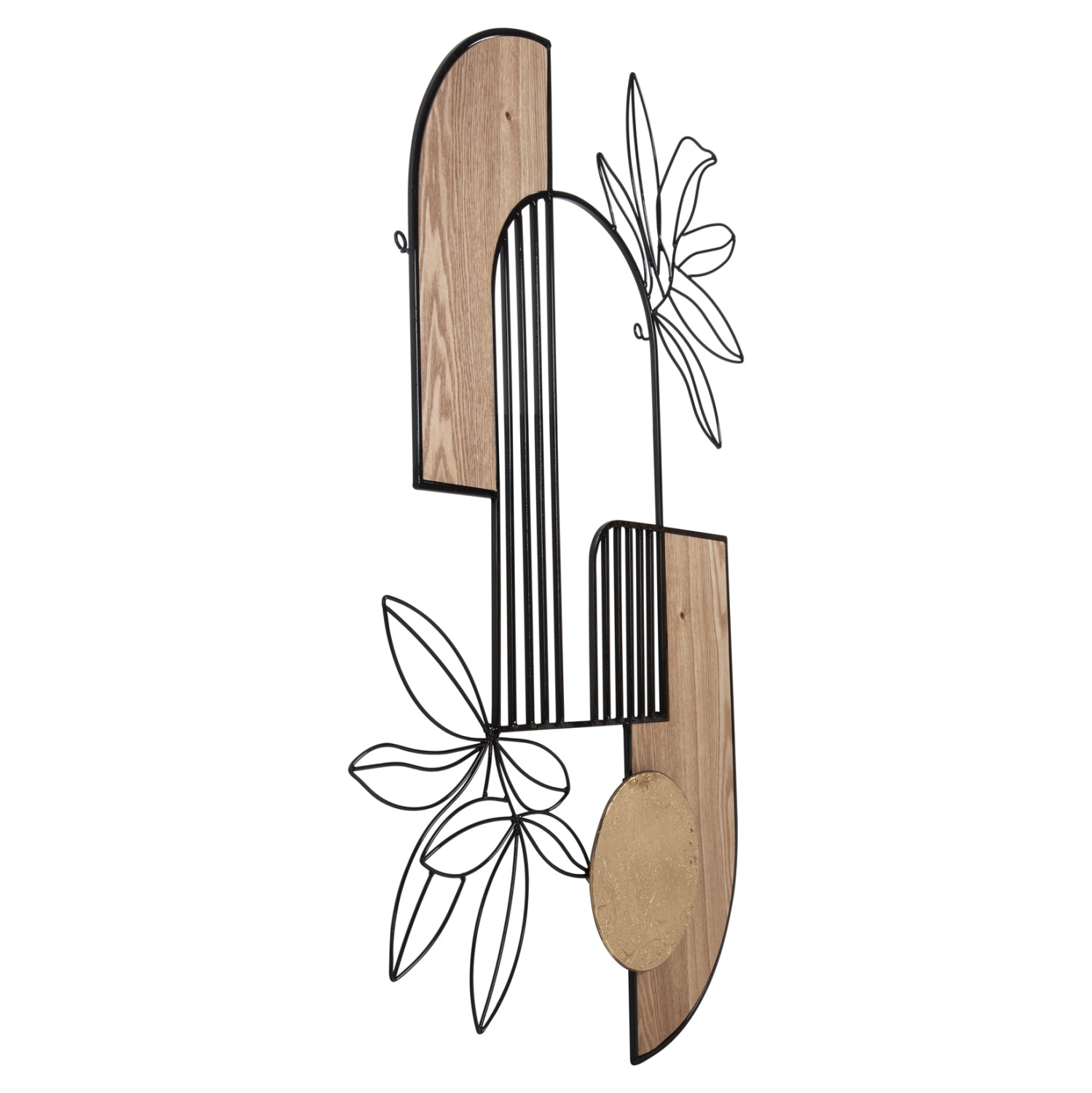 Декорация за стена цвят натурал дърво-черен метал 66x100