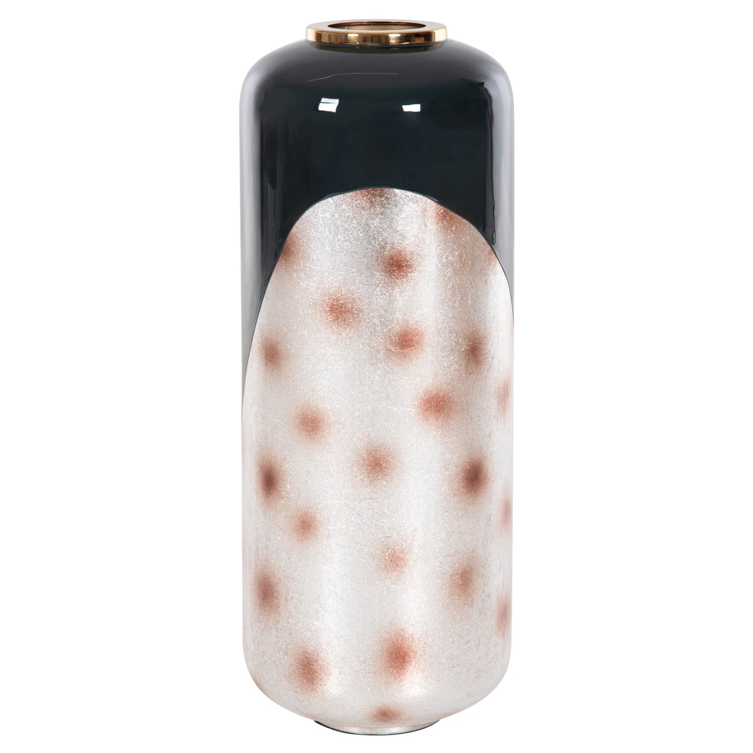 Декоративна подова ваза  метал в цвят въглищно синьо-сребърно φ30x80υсм