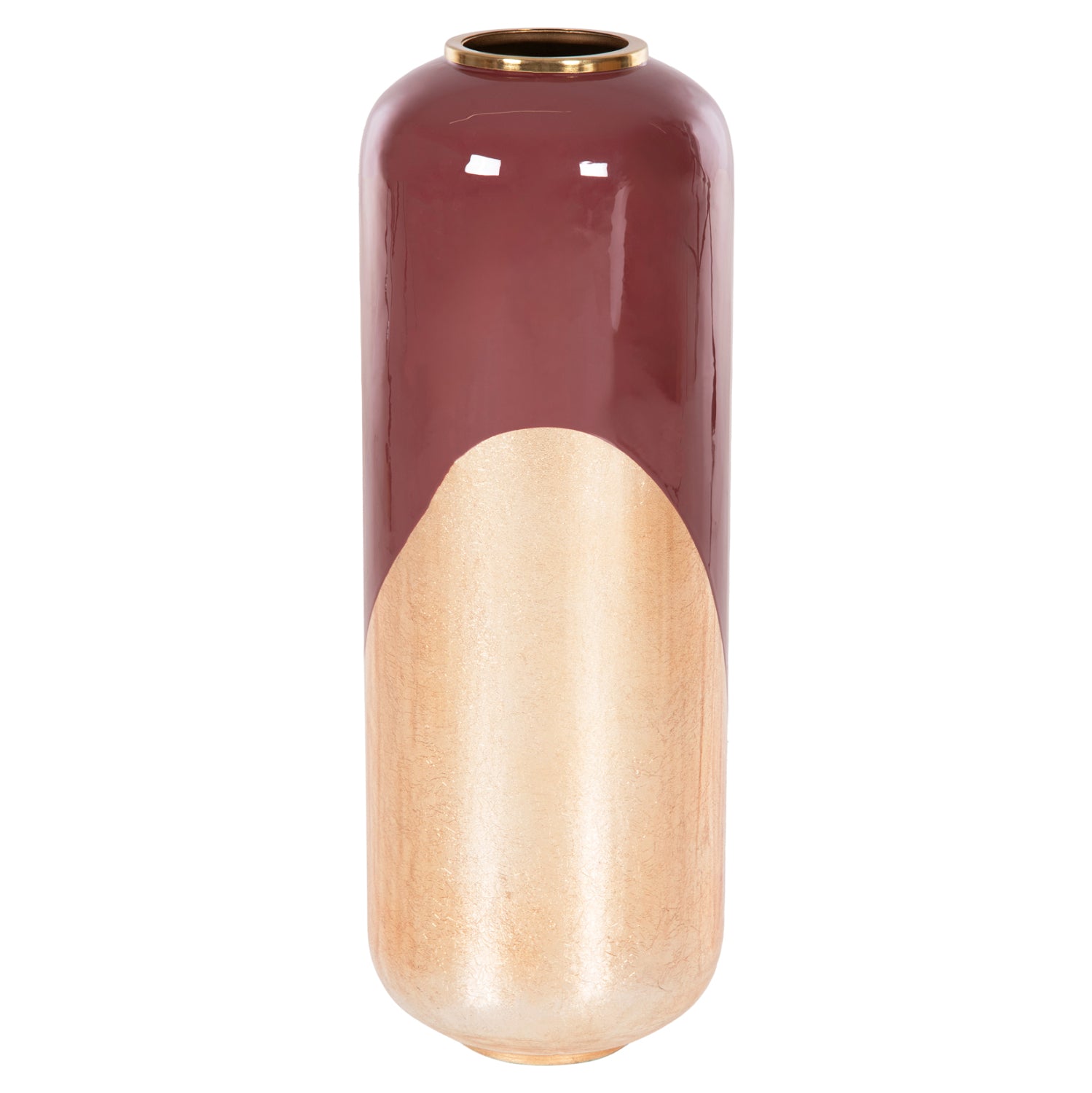 Декоративна подова ваза  метал в черешево-златист перла φ24x69υсм