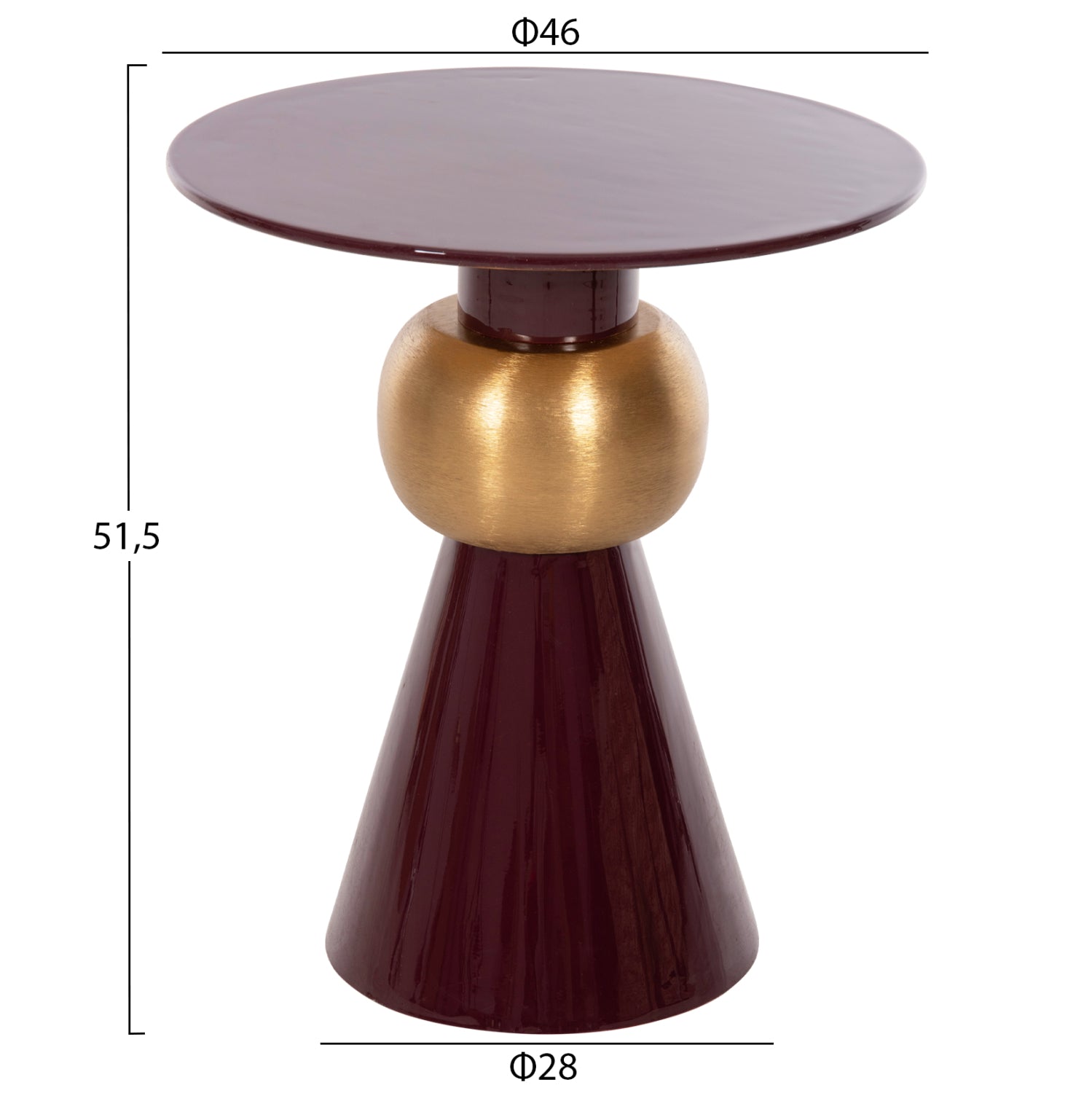 Странична маса PATNA бордо-златист цвят Φ46x51.5см