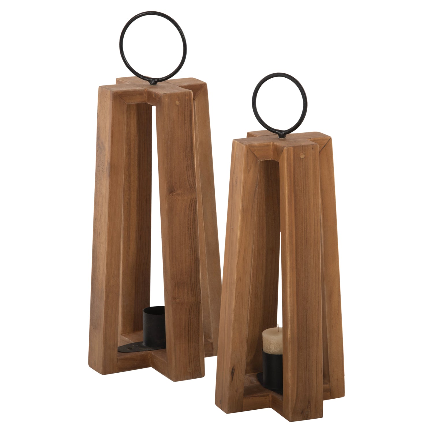 Комплект фенери от тиково дърво натурал 24x24x50-61