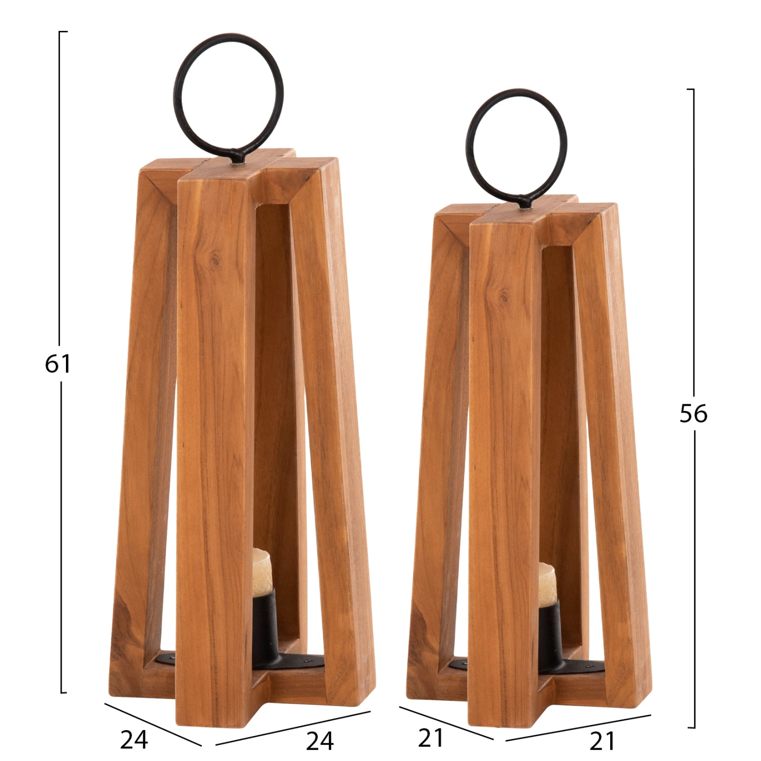 Комплект фенери от тиково дърво натурал 24x24x50-61