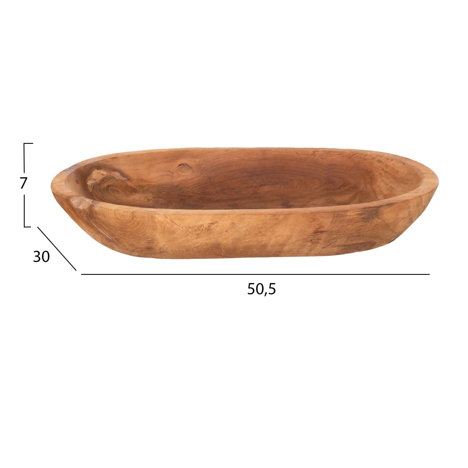 Декоративна овална купа за маса от рециклиран тик 55x30x7см