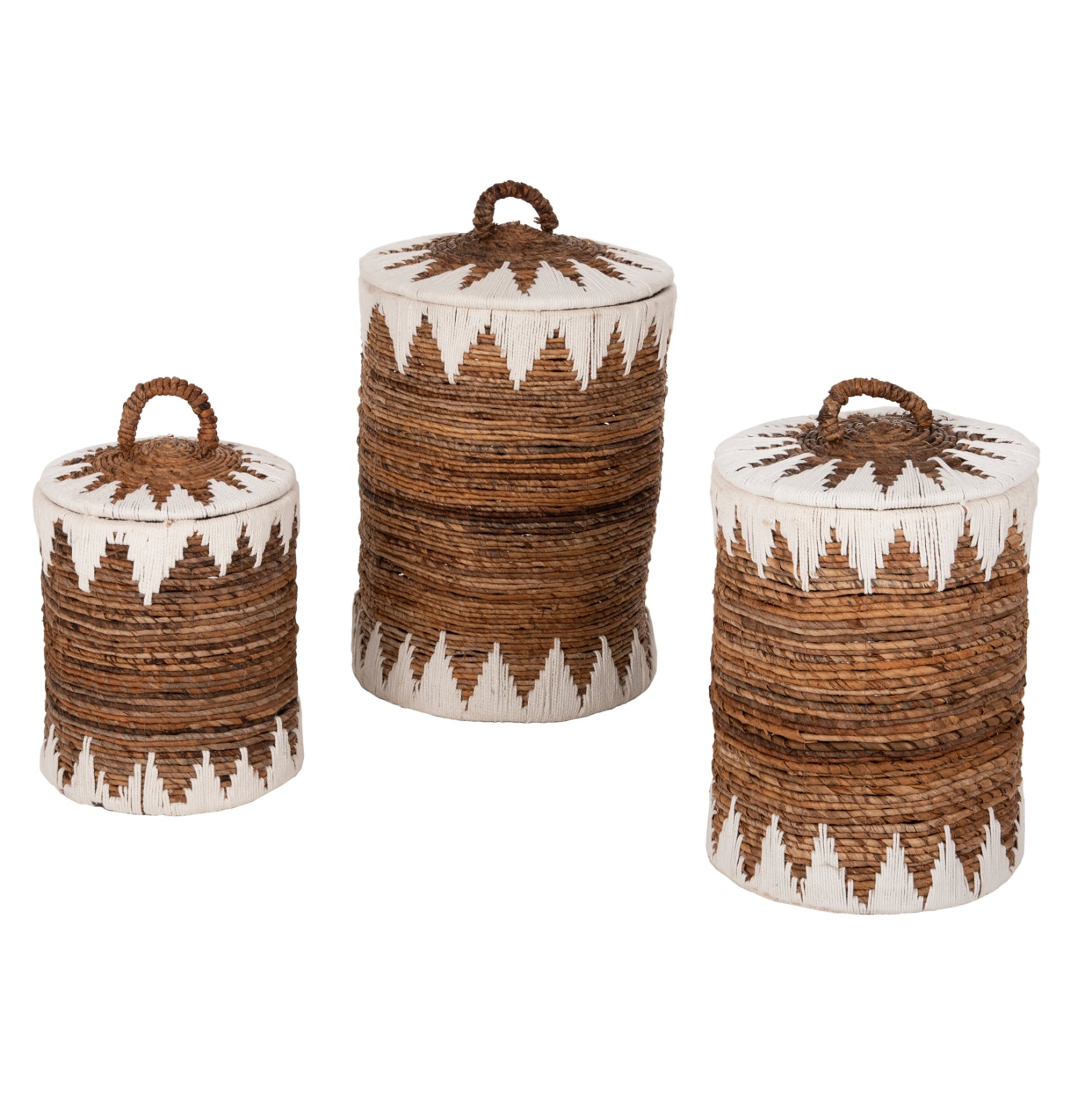 Кошници  3броя с капак ратан натурал Φ42x63