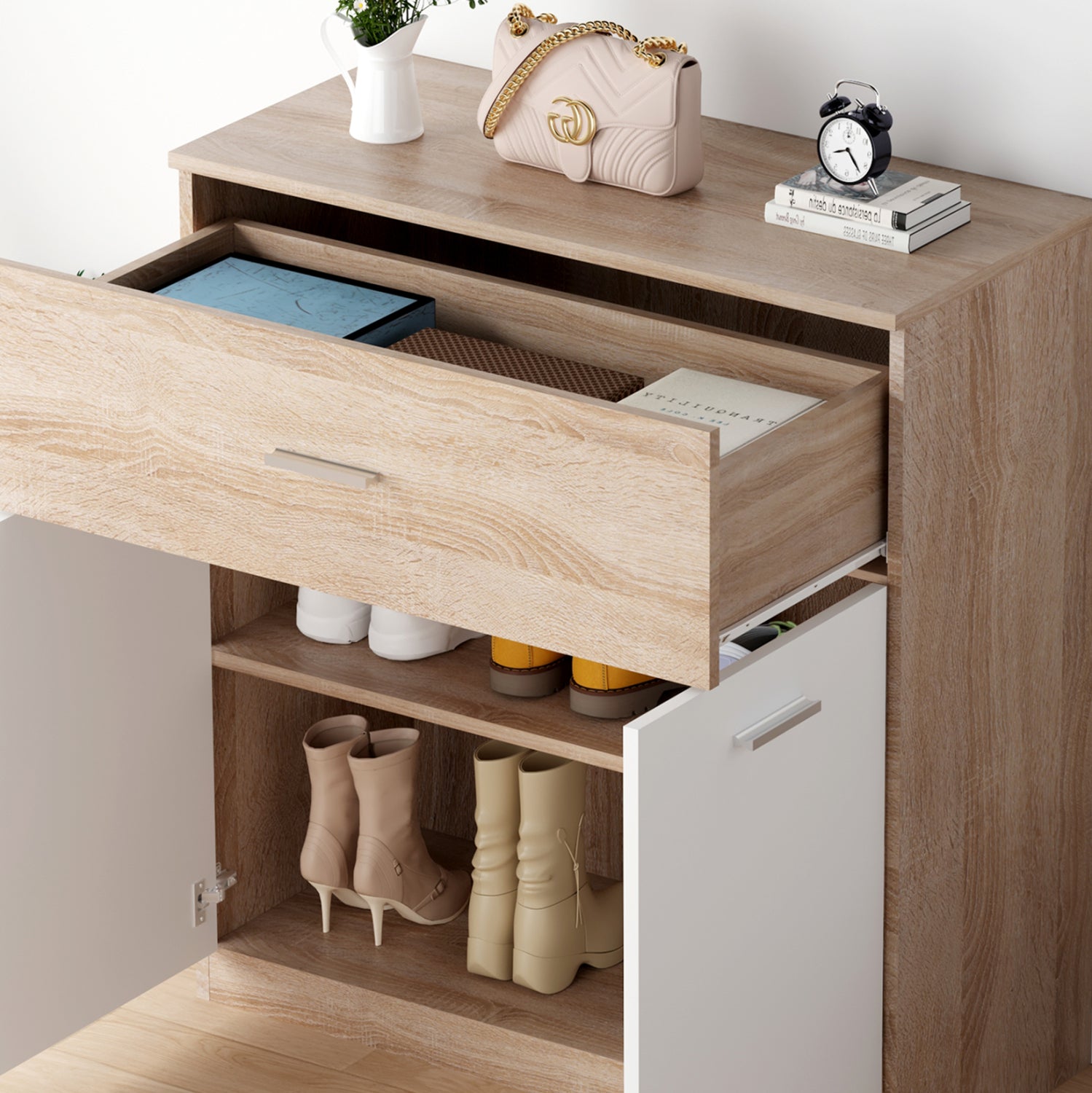 Шкаф за обувки DIONNE -цвят сонама-бял 80x35x84