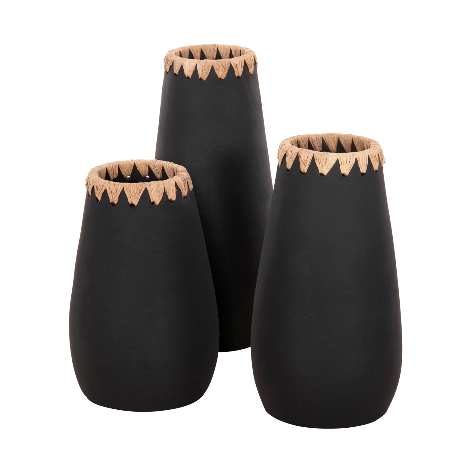 Комплект от 3 декоративни теракотови вази в черно с венец на гърлото
