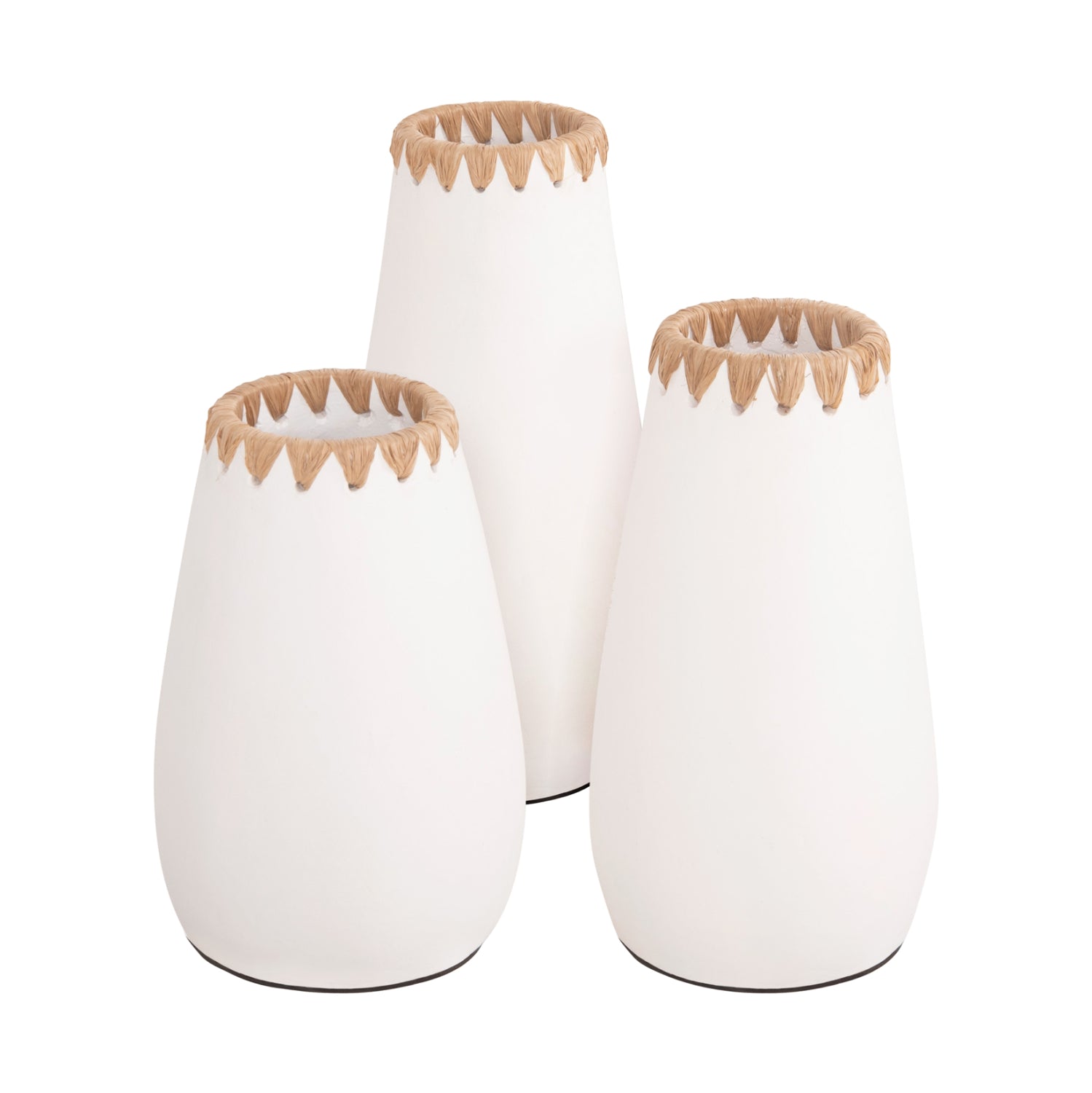 Комплект от 3 декоративни теракотови вази в бяло с венец на гърлото