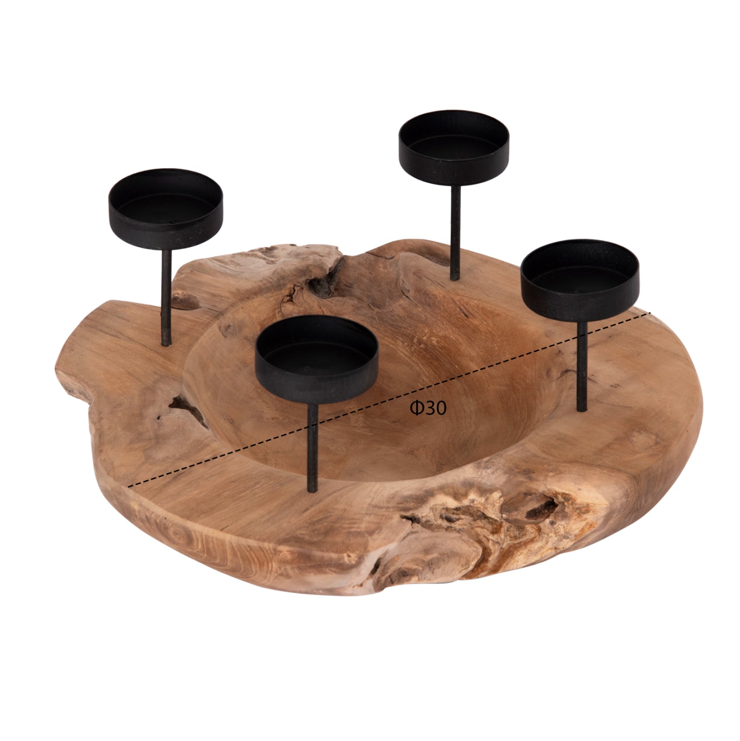 НАСТОЛНА СВЕЩ/КУПА FRAN ТИК ДЪРВО-МЕТАЛ 30x30x7-15см.