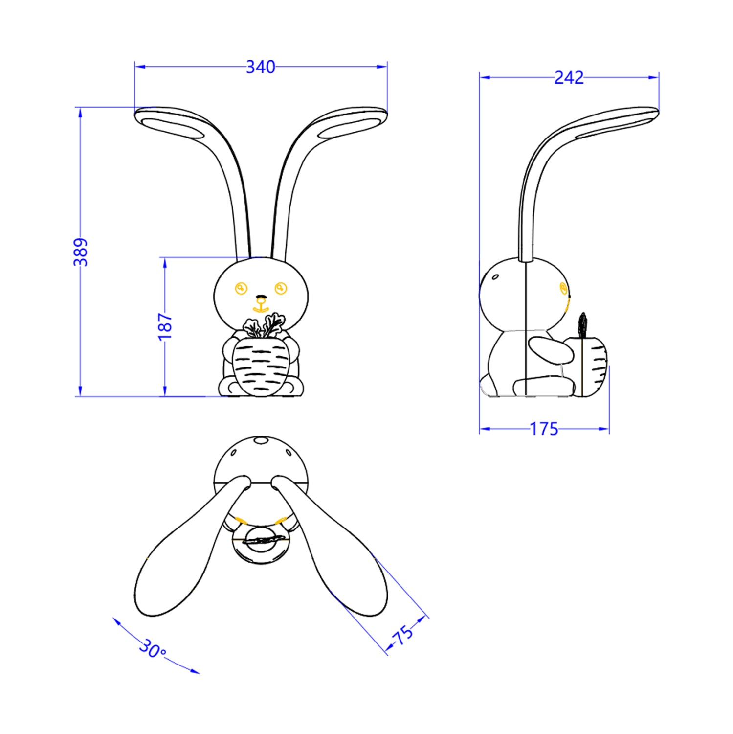 Led настолна лампа заек бял цвят