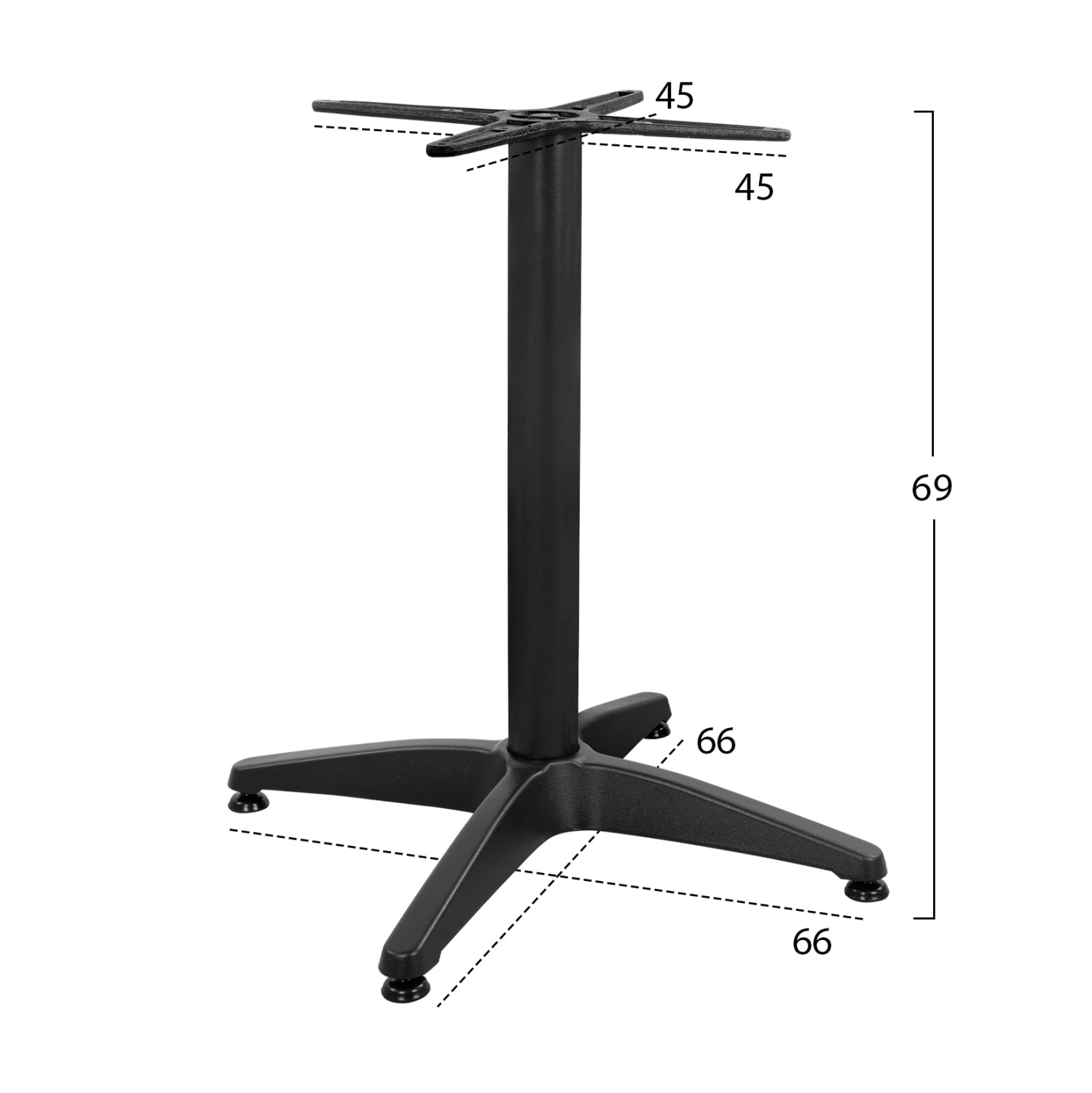 Основа за маса алуминий 66X66X69см с кръстачка  45X45см. -черен цвят