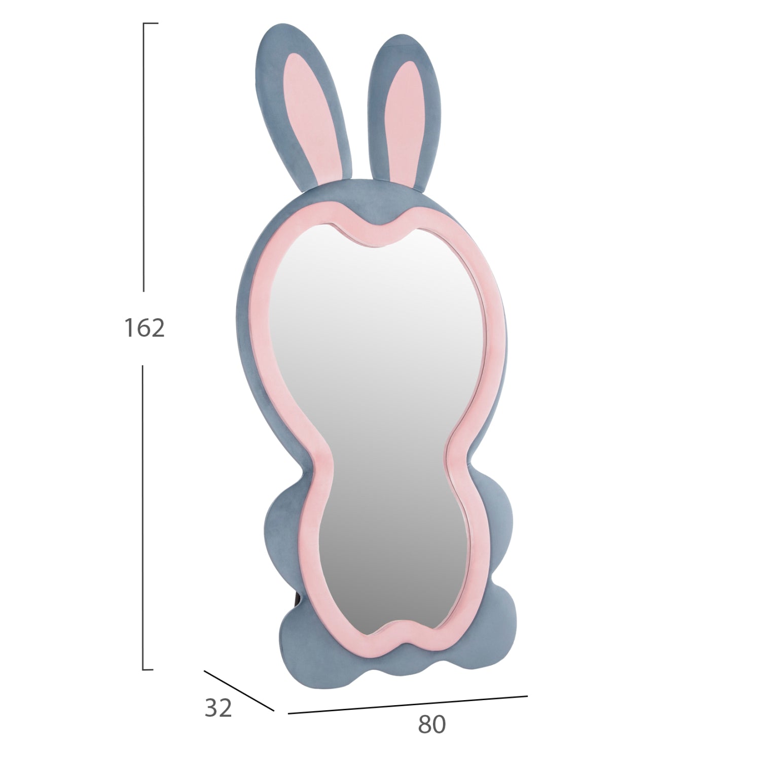 Детско подово огледало зайче с рамка цвят син-розов