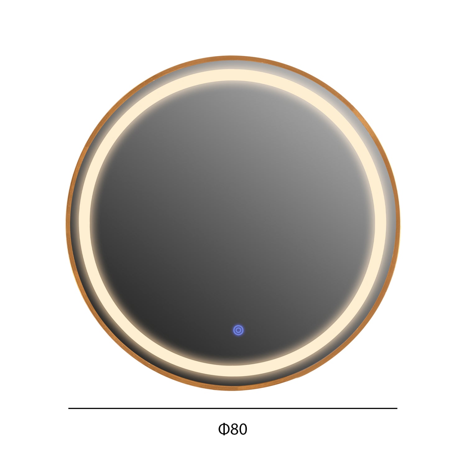 Огледало с led осветление златист цвят ф80см