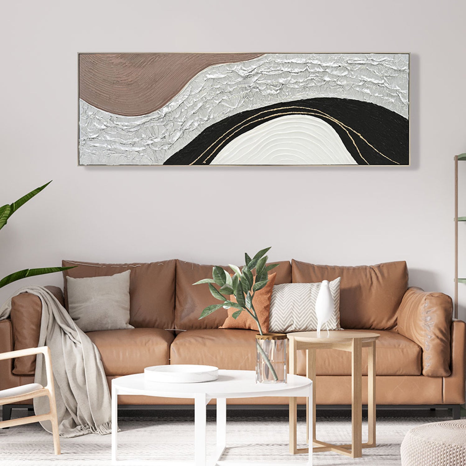 Картина абстрактна с бежова рамка 152x4.5x52