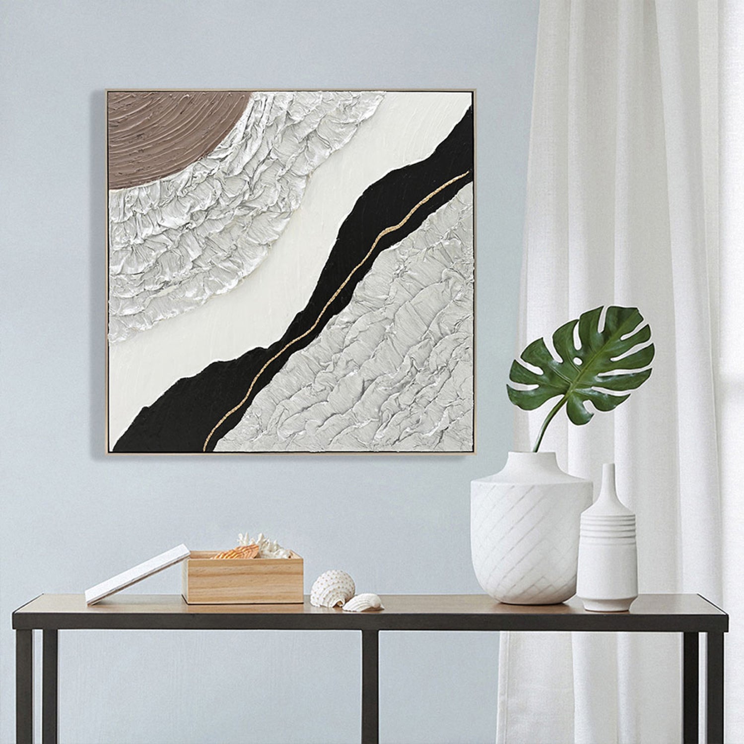 Картина абстрактна с бежова рамка  82x4.5x82см