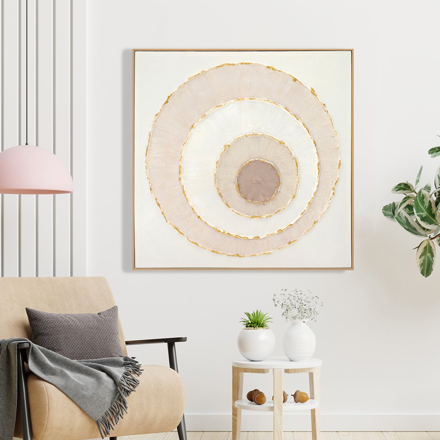 Картина с бежова рамка кръгове 82x4.5x82см.