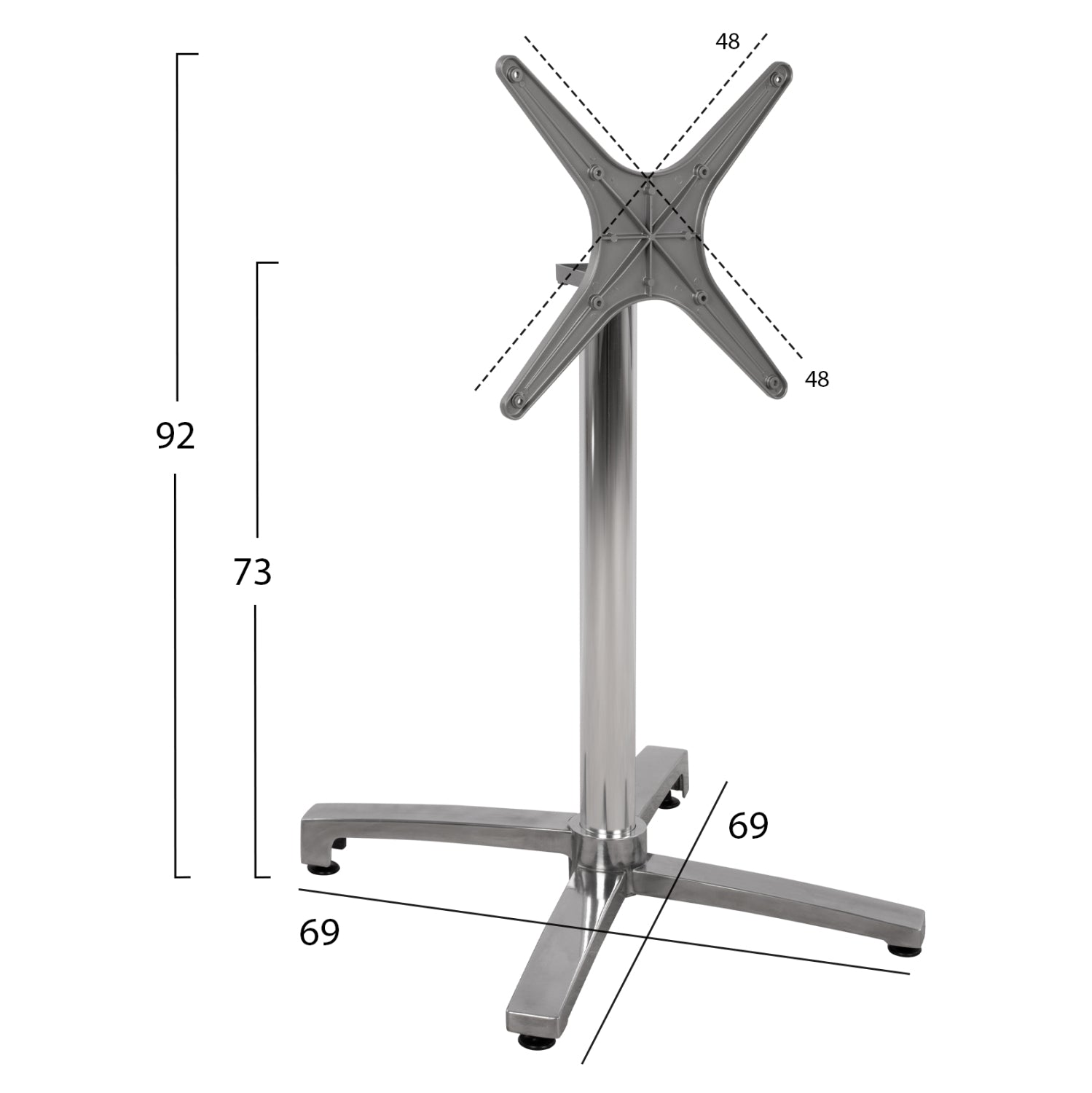 Основа за маса алуминий 69Χ69Χ73 -хром 459.03 /сгъваема
