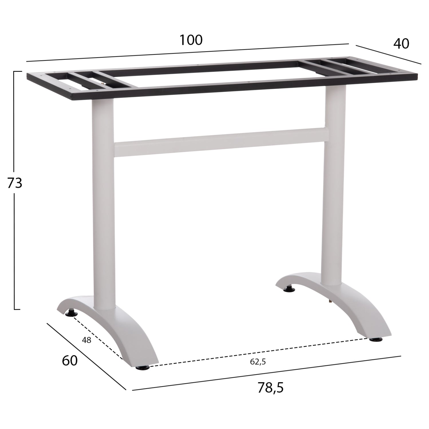 Основа за маса 461.12/метална двойна бяла с регулатори 100х60х73см.