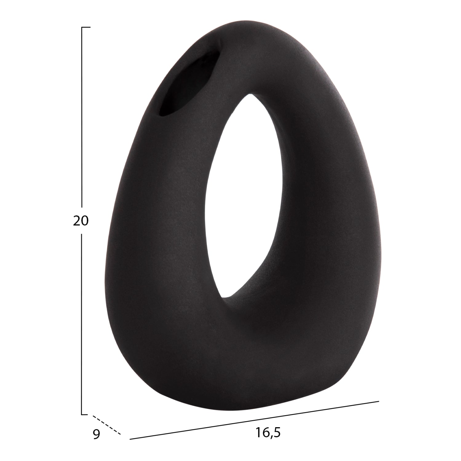 Декоративен керамичен плот за маса  елипсовиден, черен, матов, 16.5x9x20см