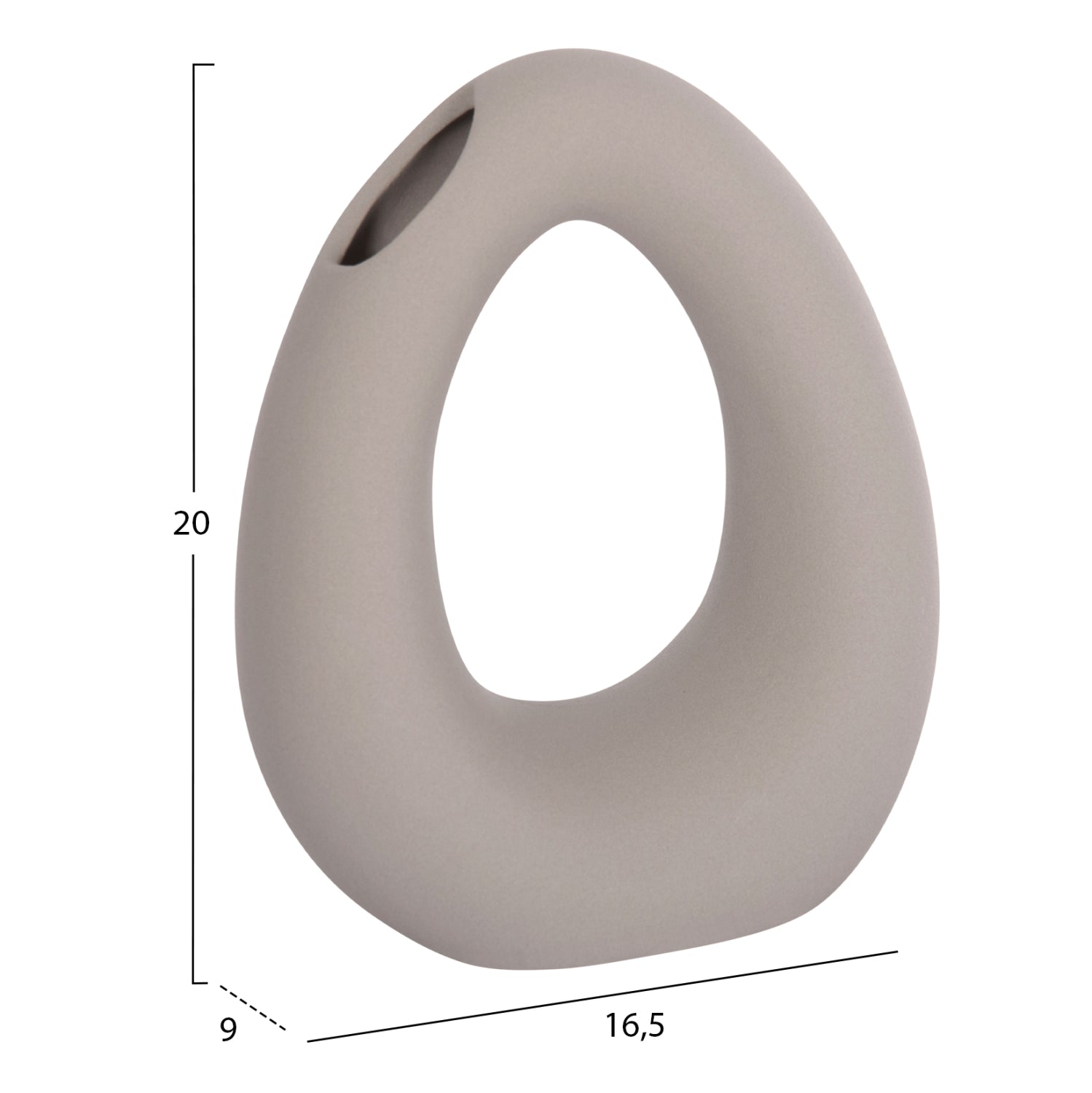 Декоративен керамичен плот за маса  елипса/ сив, матов, 16.5x9x20см