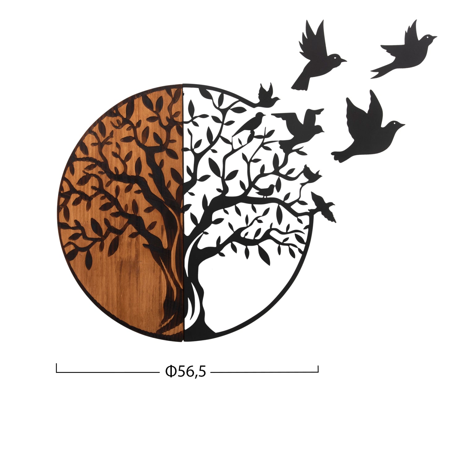 Декорация за стена ILLUSION цвят натурал-черен метал/дърво 56,5x3x56,5