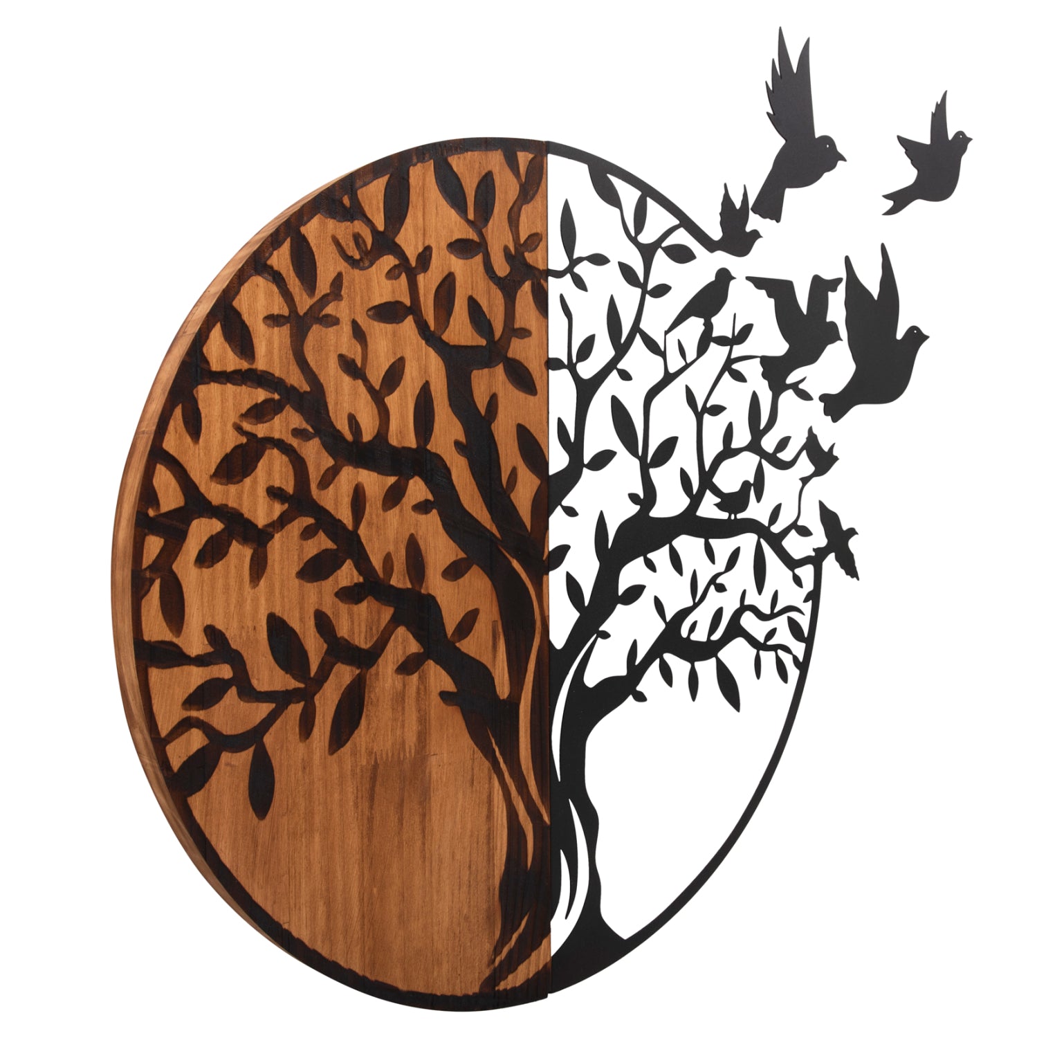 Декорация за стена ILLUSION цвят натурал-черен метал/дърво 56,5x3x56,5