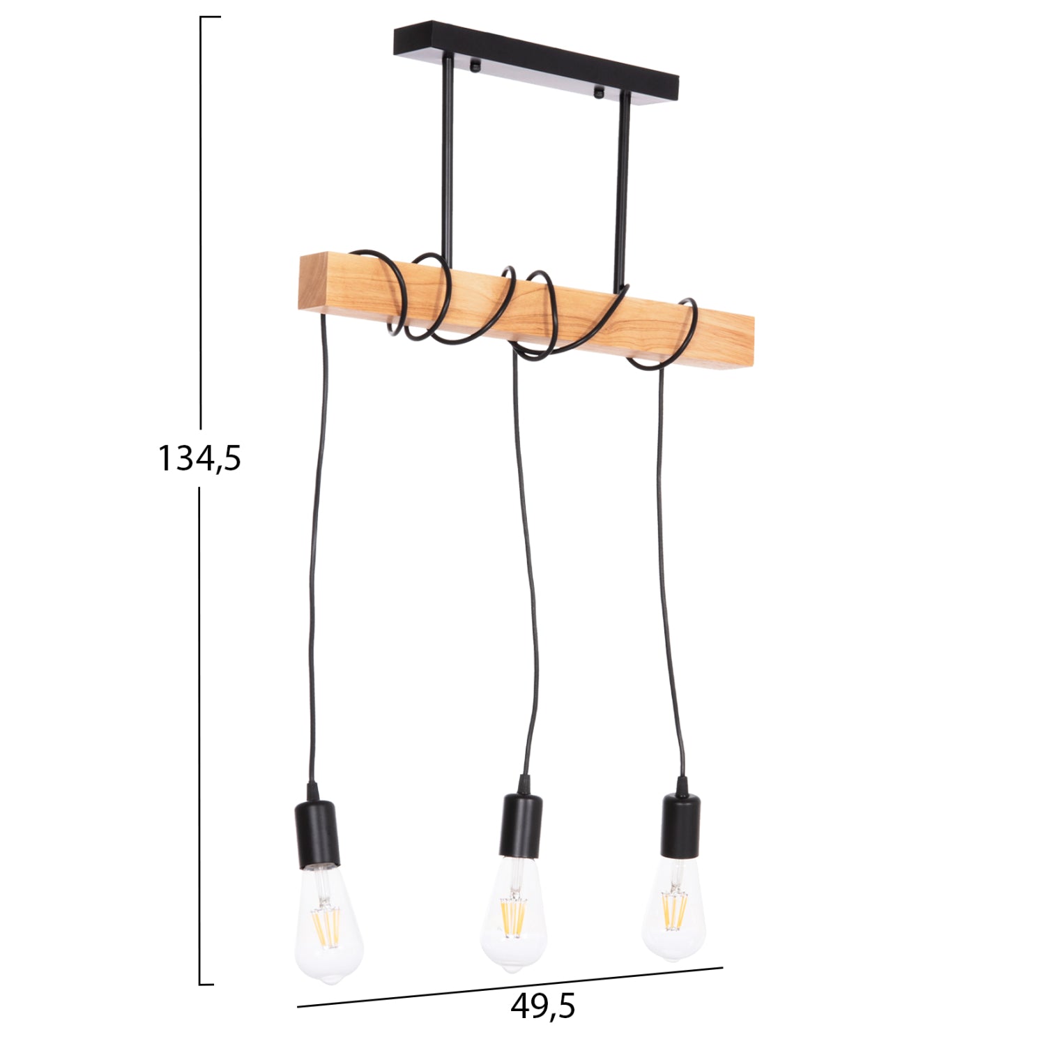 Таванна лампа VOLKS метал-дърво естествен-черен цвят  49.5x5x134.5см