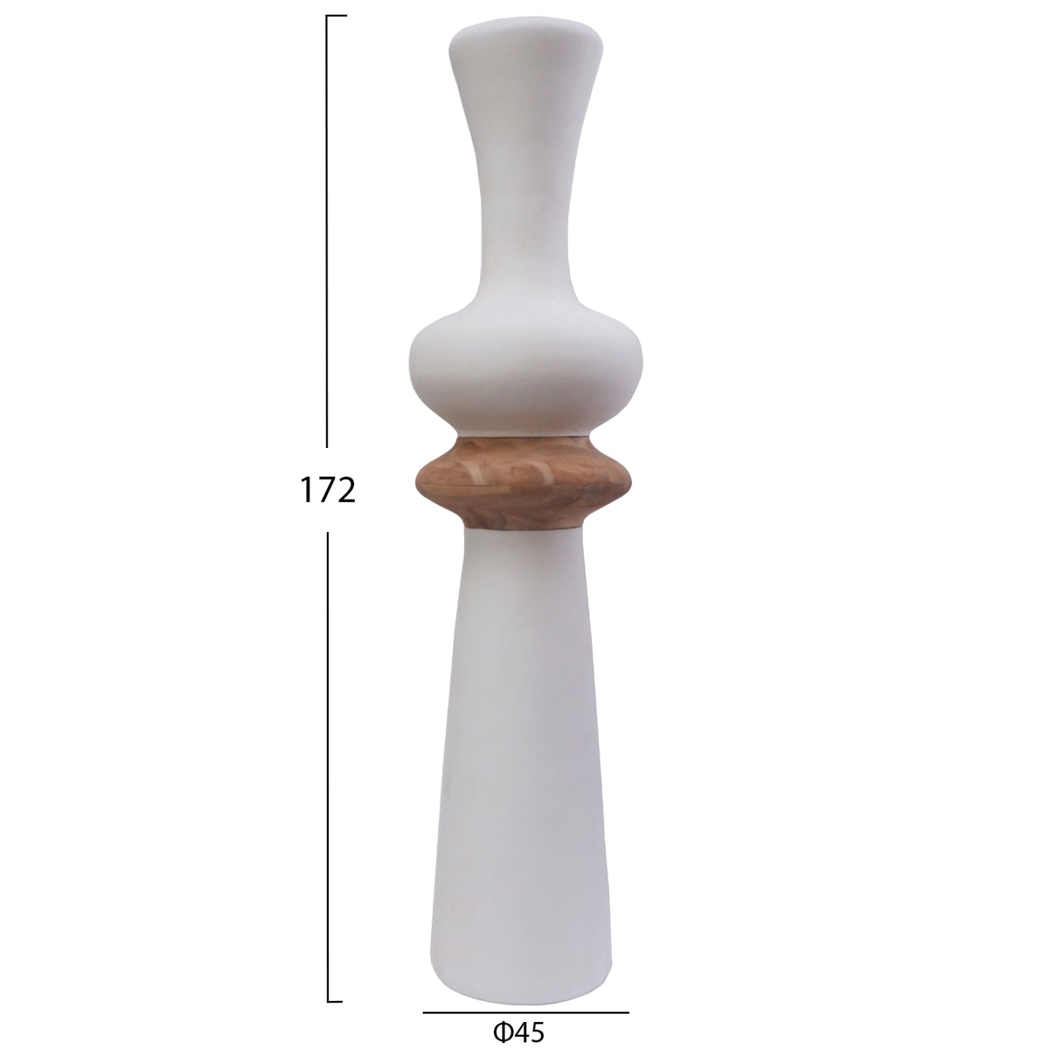 Декоративна подова ваза Nebula, фибър цимент, бял - тиково дърво φ45x172hcm