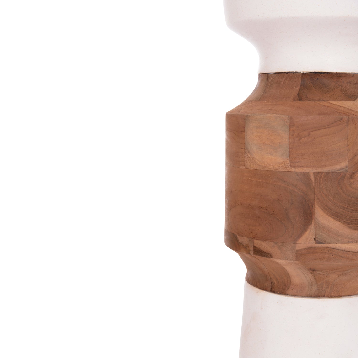 Декоративна подова ваза Nebula, фибър цимент, бял - тиково дърво φ60x115cm