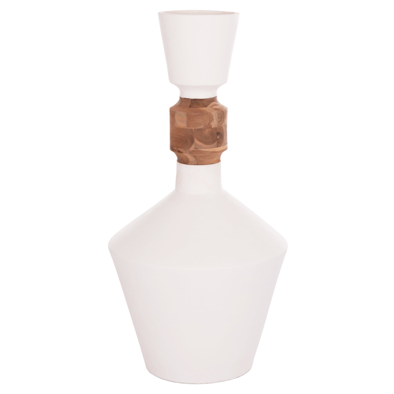 Декоративна подова ваза Nebula, фибър цимент, бял - тиково дърво φ60x115cm