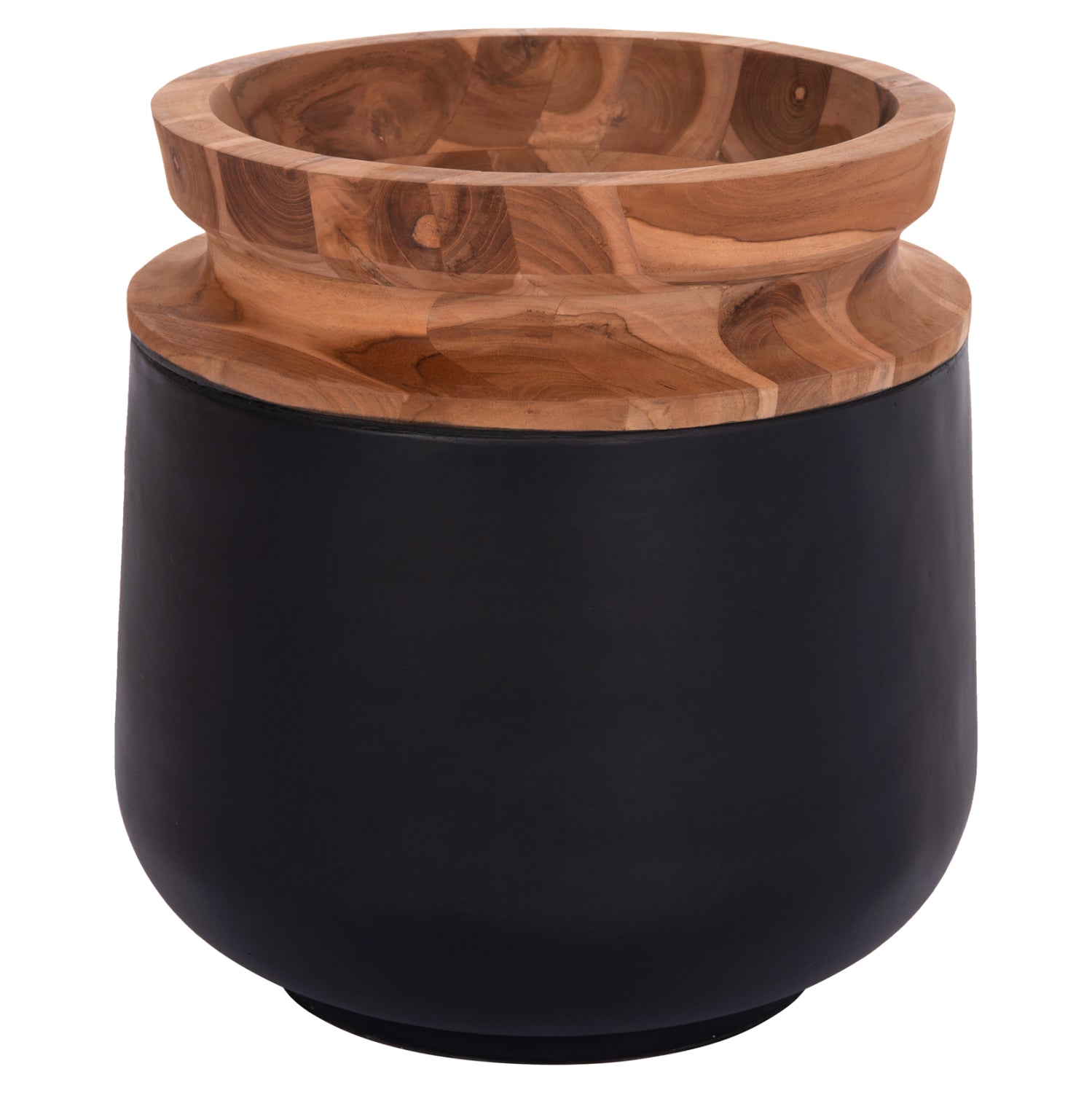 Декоративна подова ваза Линтер фибро цимент черен--тиково дърво φ41x47hcm.