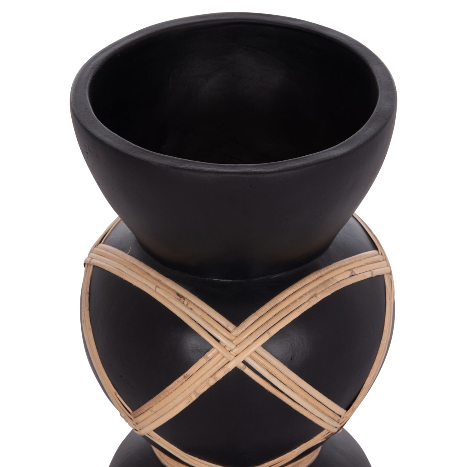 Декоративна подова ваза Мaynard фибро цимент /черен ратан φ27.5x50h