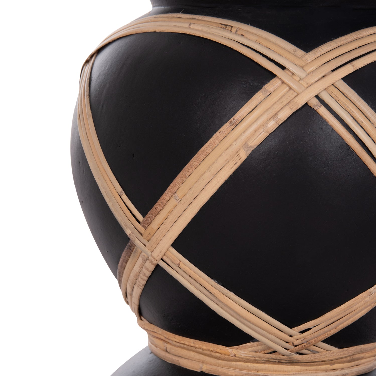 Декоративна подова ваза Мaynard фибро цимент /черен ратан φ27.5x50h