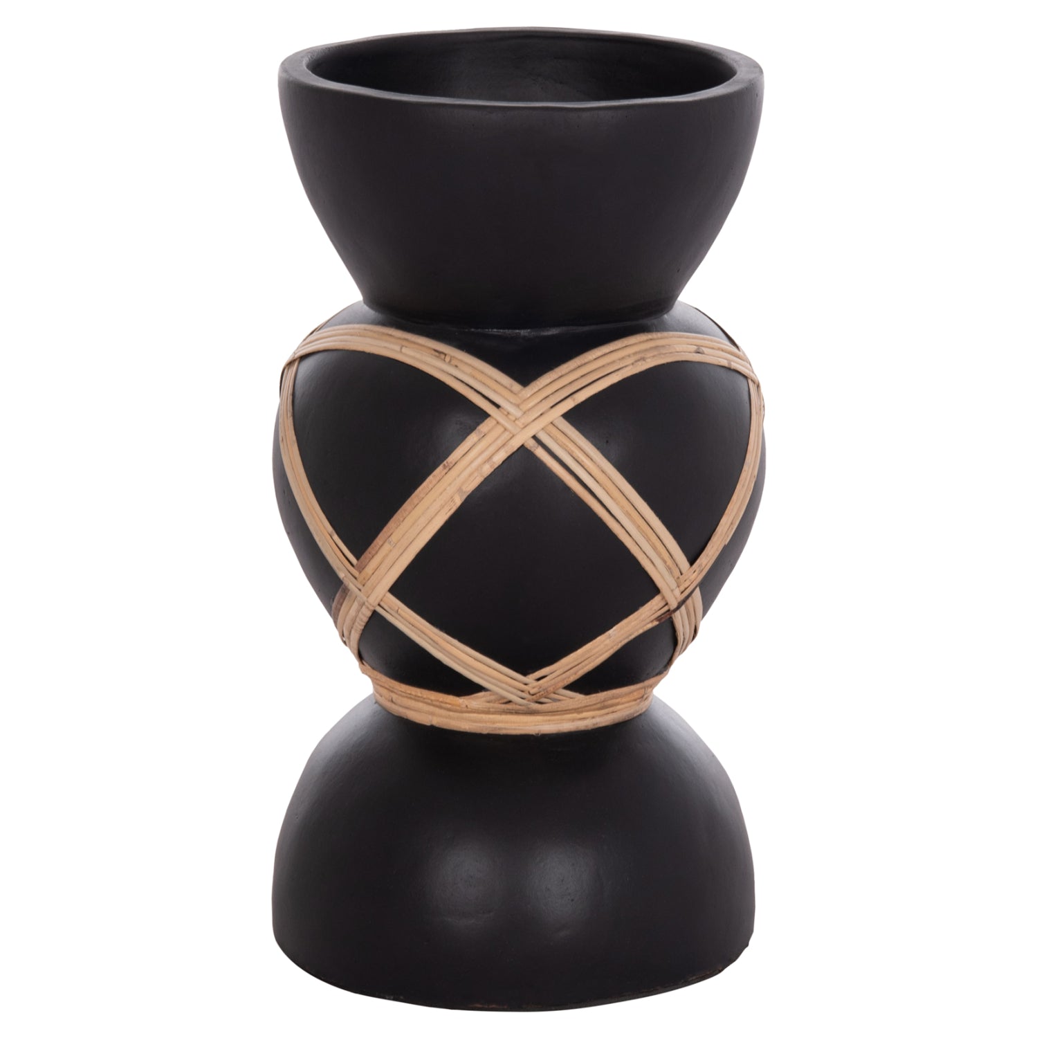 Декоративна подова ваза Мaynard фибро цимент /черен ратан φ27.5x50h