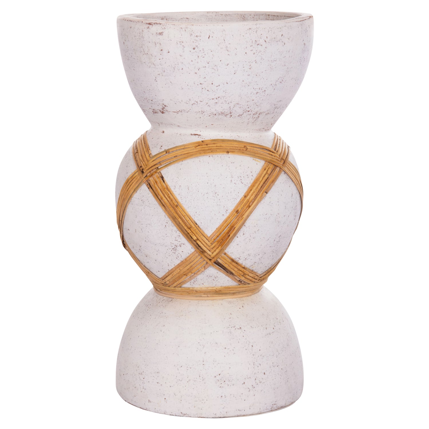 Декоративна подова ваза Мaynard от фибро цимент, бяла, ратан φ32x62.5всм