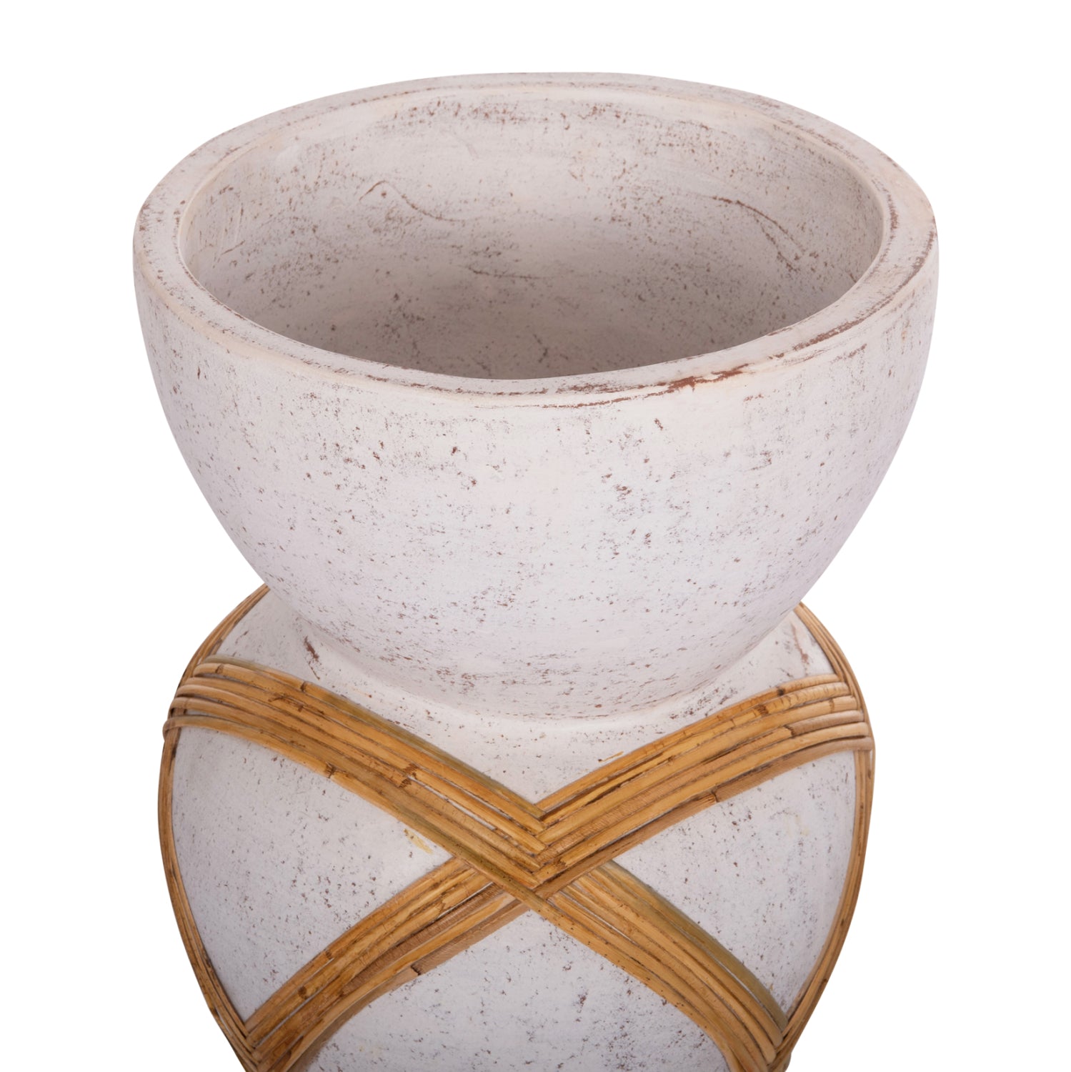 Декоративна подова ваза Мaynard от фибро цимент, бяла, ратан φ32x62.5всм