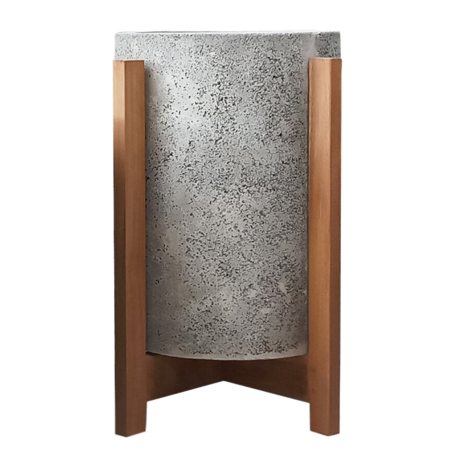 Вътрешна саксия HOFFот фиброцимент в сиво - основа от тиково дърво φ31x43hcm