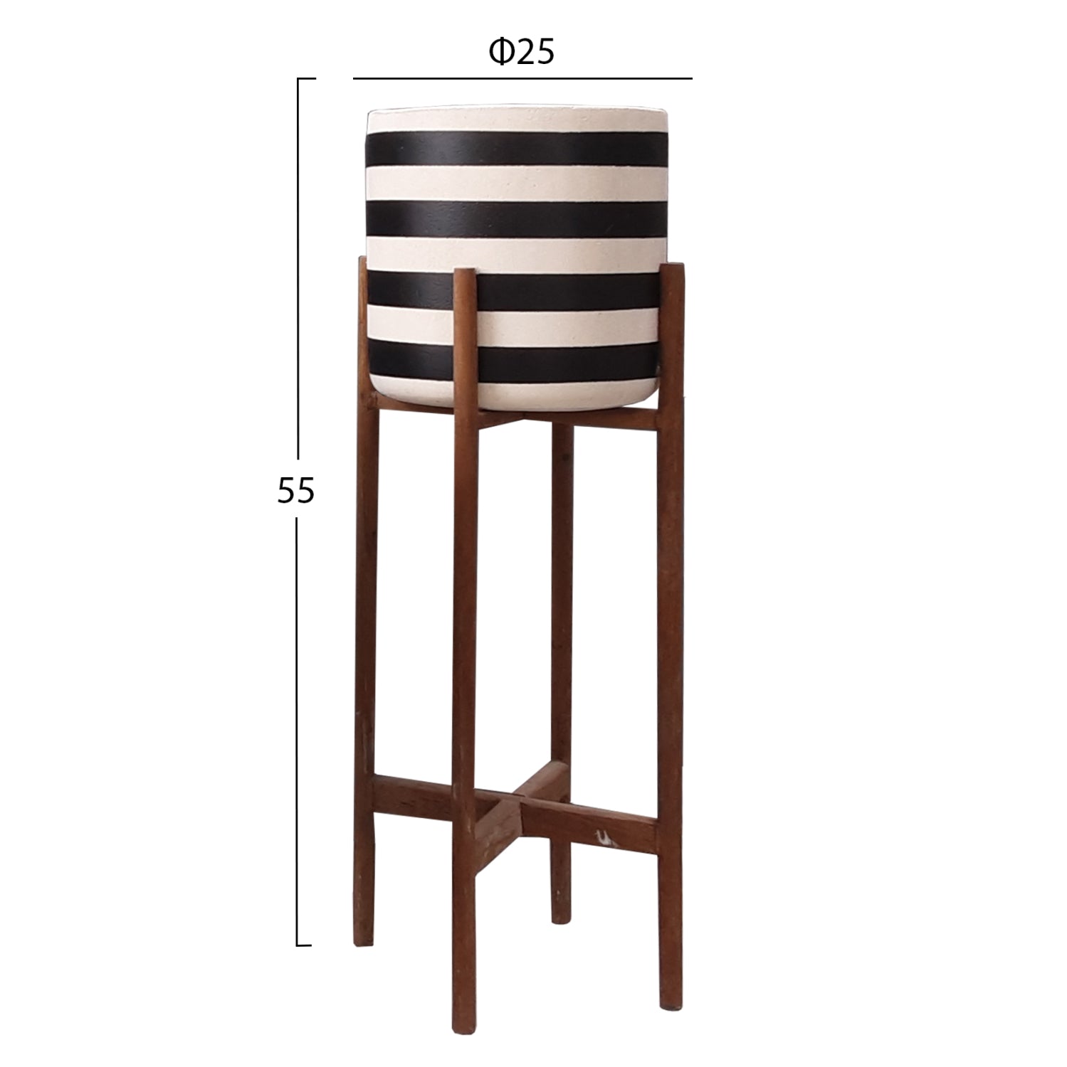 Вътрешна саксия RENTIL от фиброцимент в черно/бяло  основа от тик φ25x65hcm