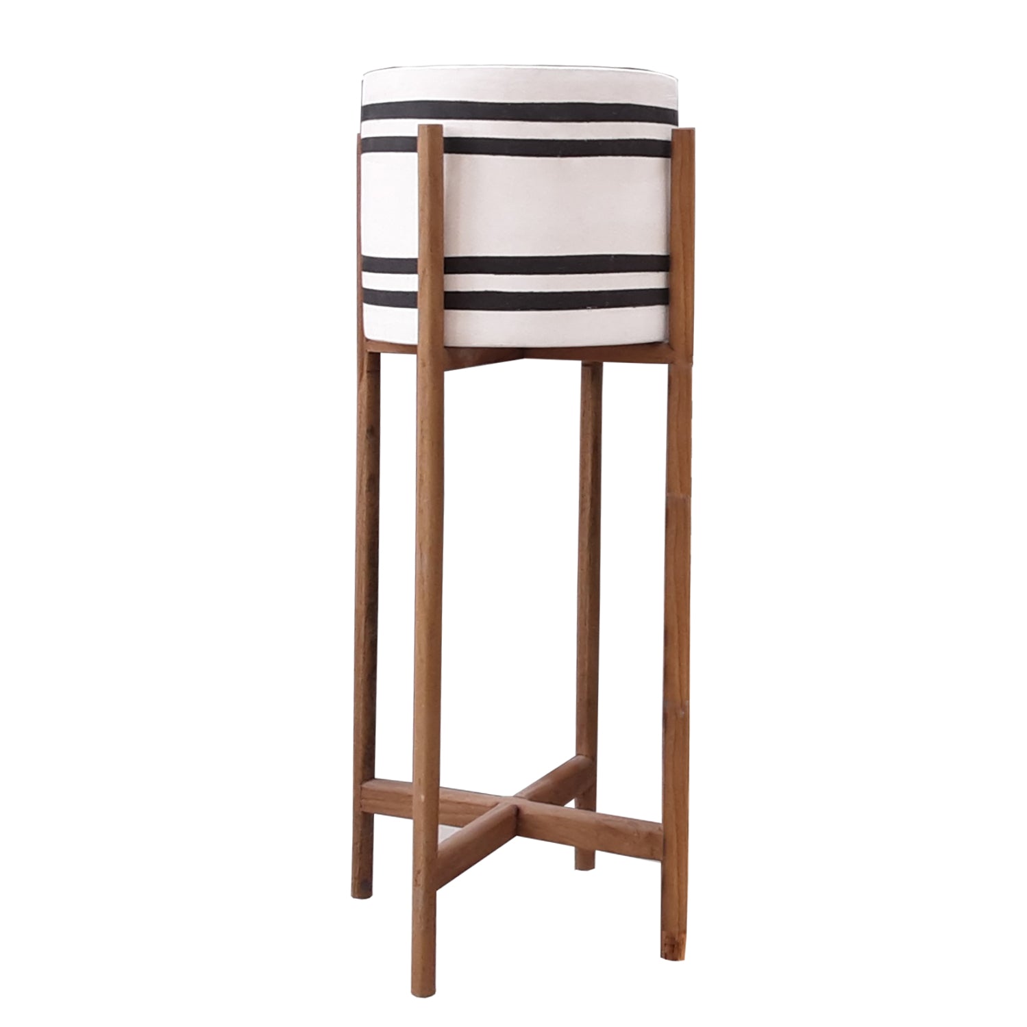 Вътрешна саксия  RENTIL от фиброцимент в черно/бяло - основа от тик φ25x55hcm