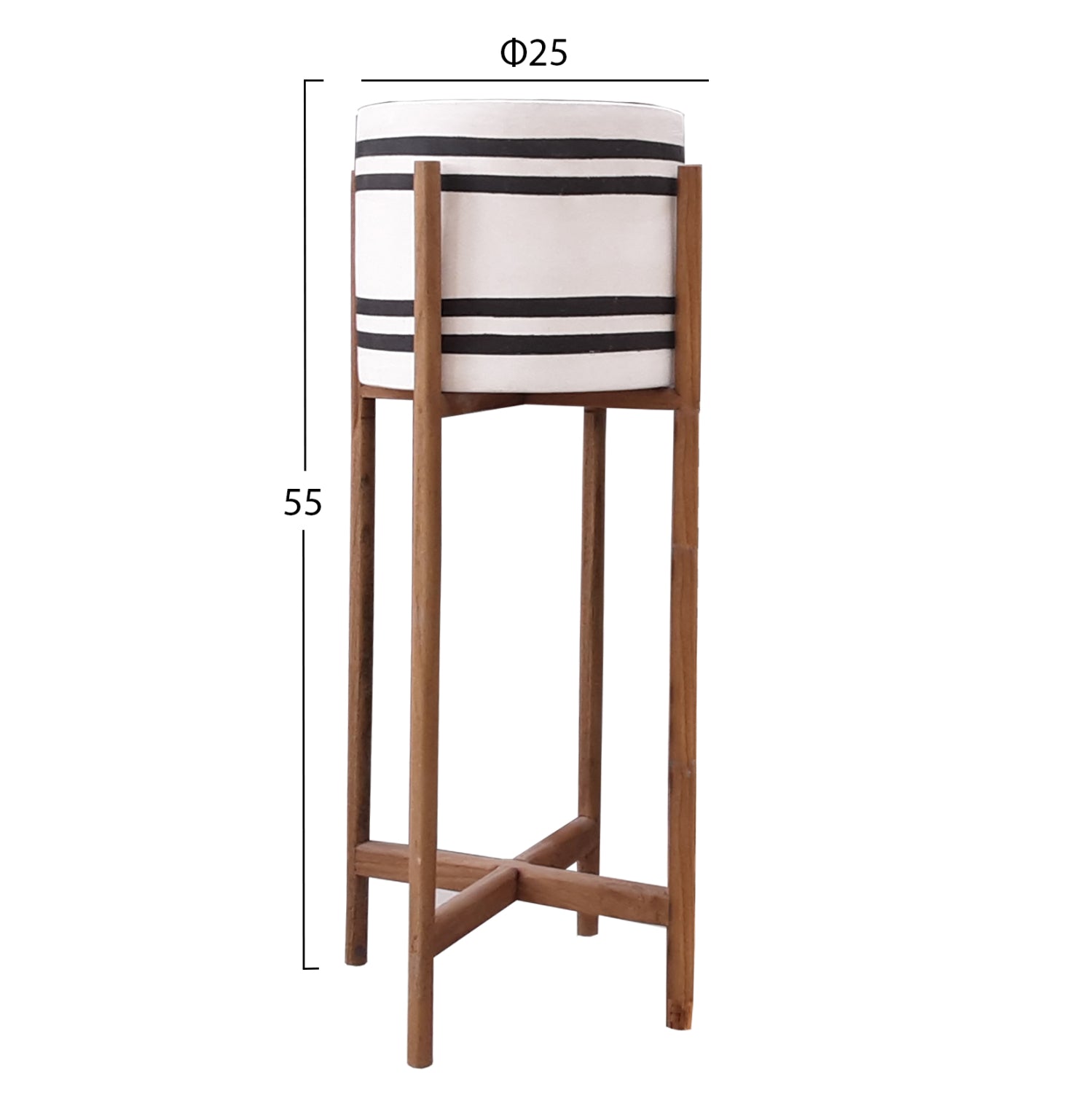 Вътрешна саксия  RENTIL от фиброцимент в черно/бяло - основа от тик φ25x55hcm