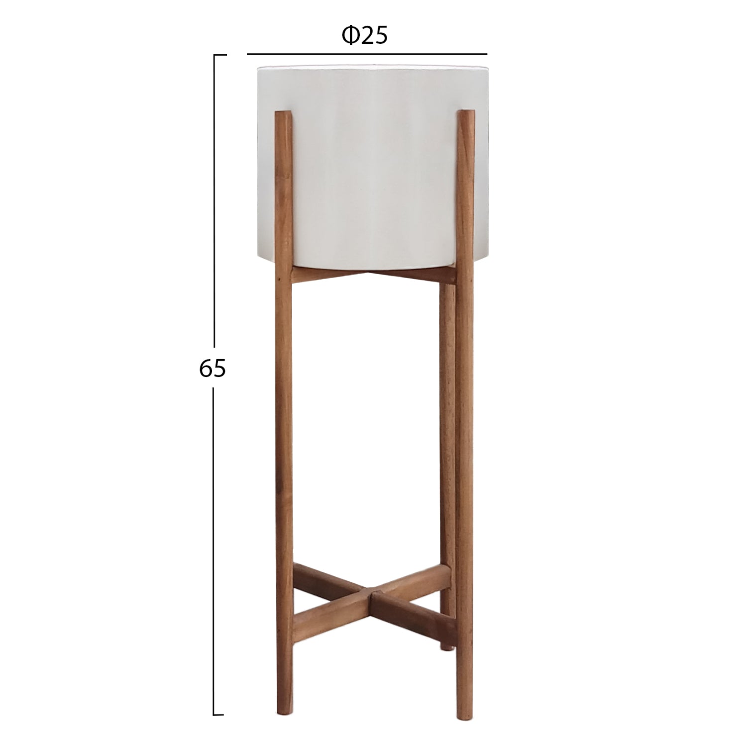 Вътрешна саксия RENTIL от фиброцимент в бял цвят -- основа от тик φ25x65hcm