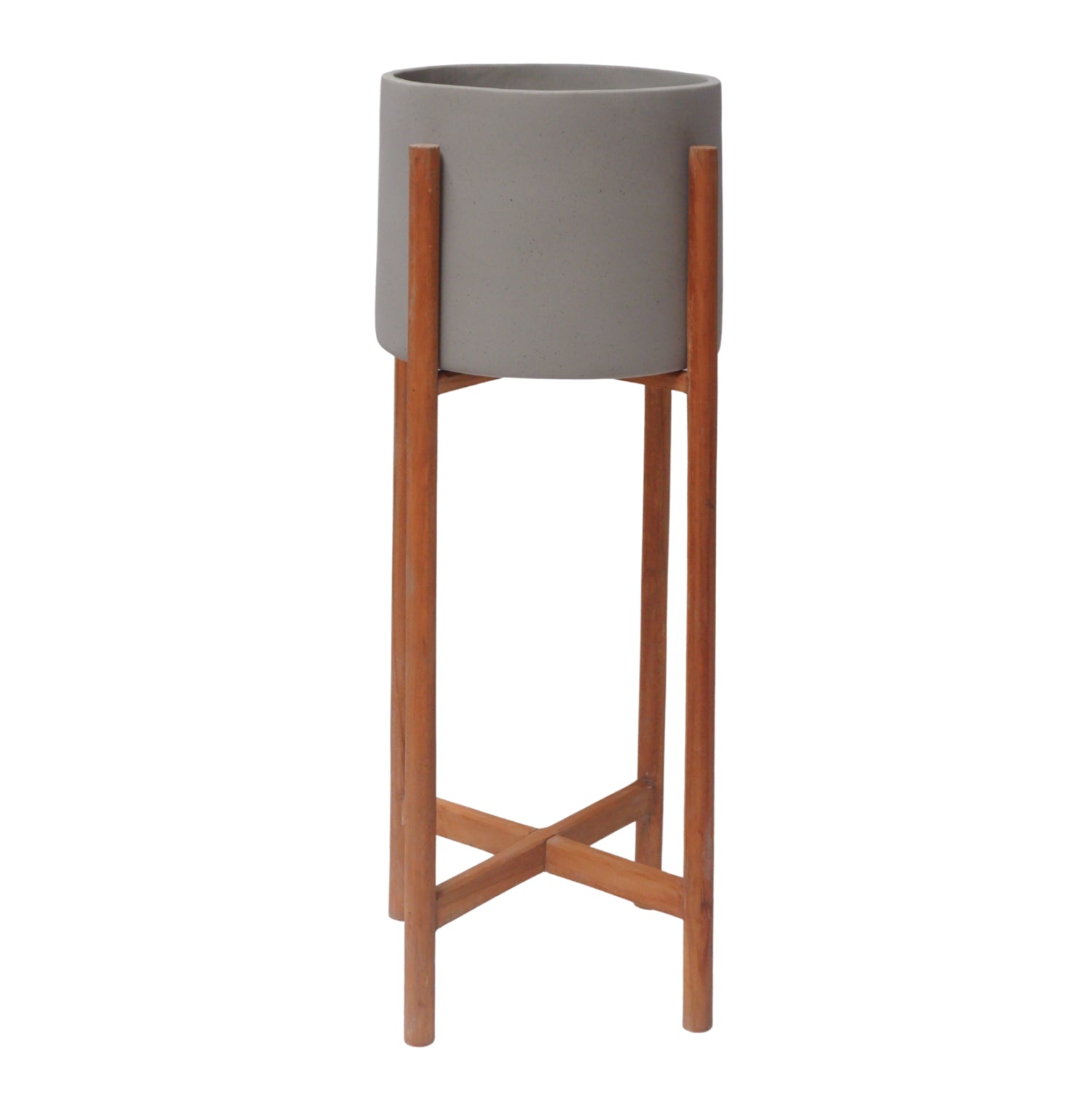 Вътрешна саксия RENTIL  от фиброцимент в сив цвят -- основа от тик φ25x55hcm